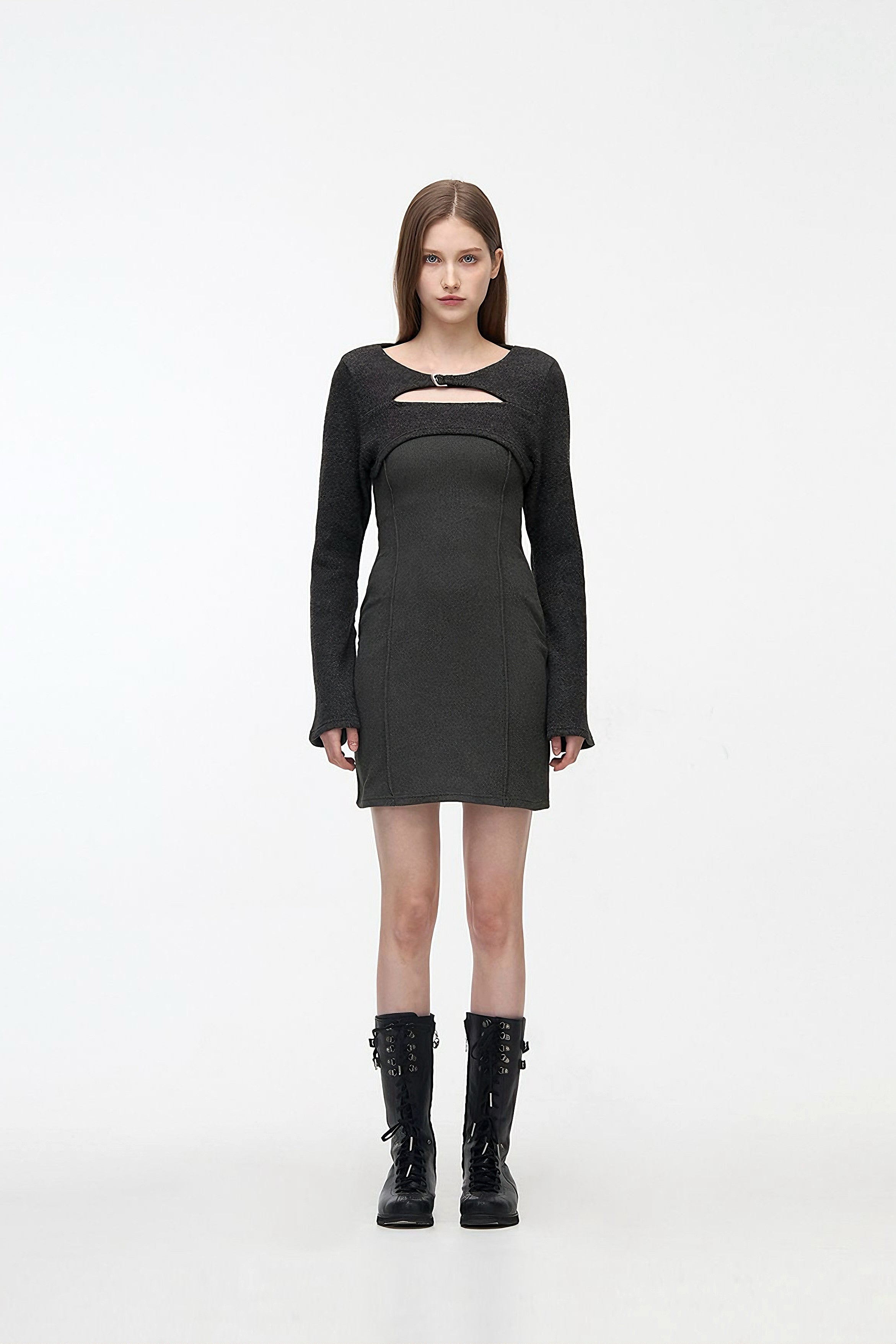 YUSE BELTED BOLERO & TUBE DRESS TOP - CHARCOAL (SET)