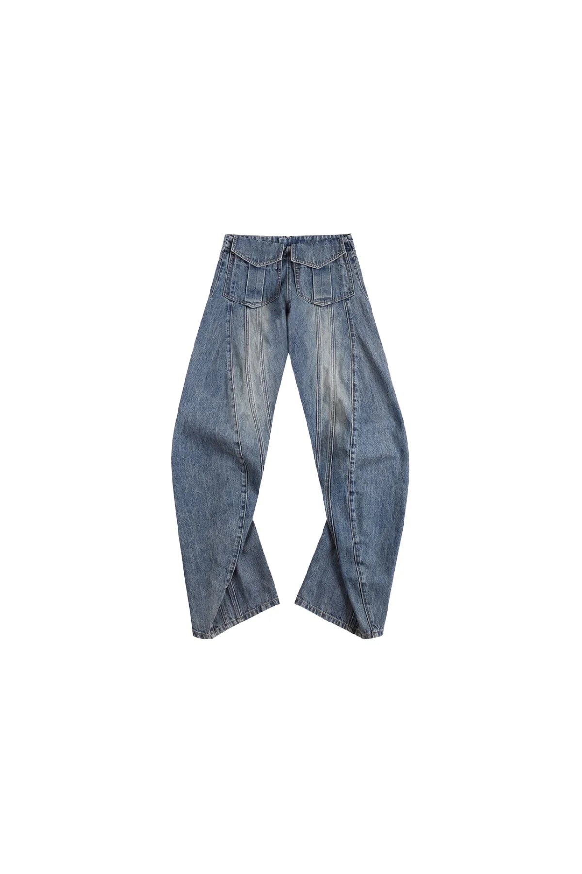 WASHED DECONSTRUCTED WIDE-LEG JEANS 弯刀牛仔裤