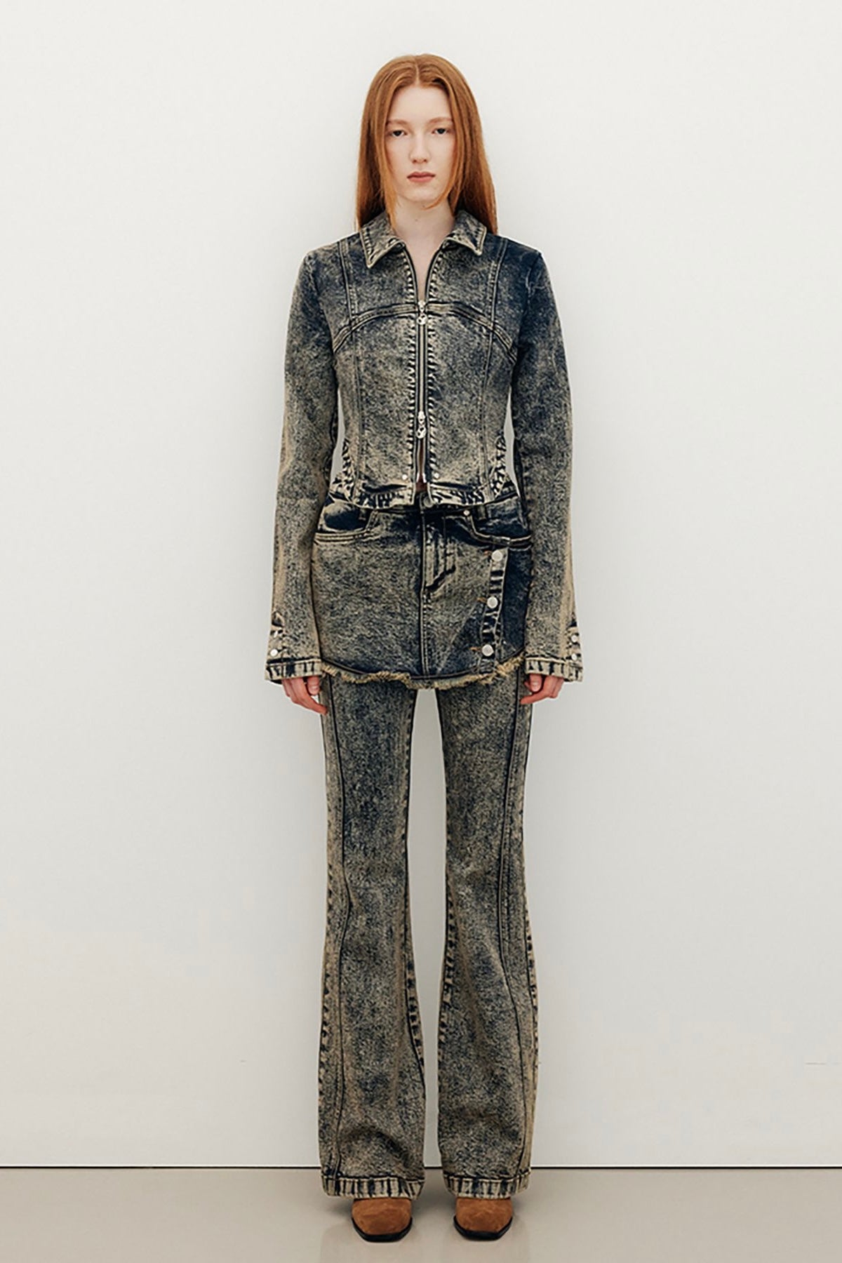 YUSE SKIRT LAYERED BOOTS CUT DENIM PANTS - VINTAGE INDIGO