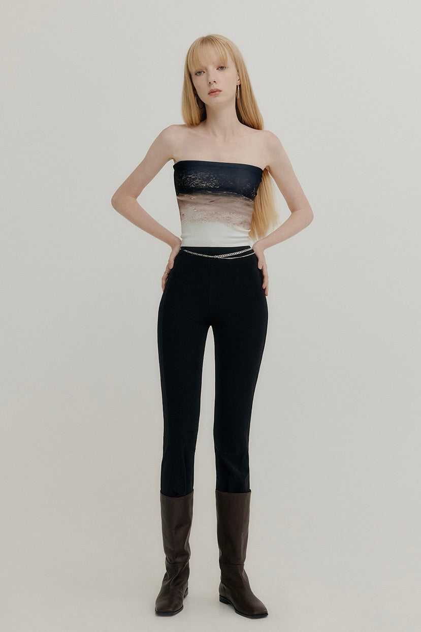YUSE PRINTED TUBE TOP - BROWN WAVE