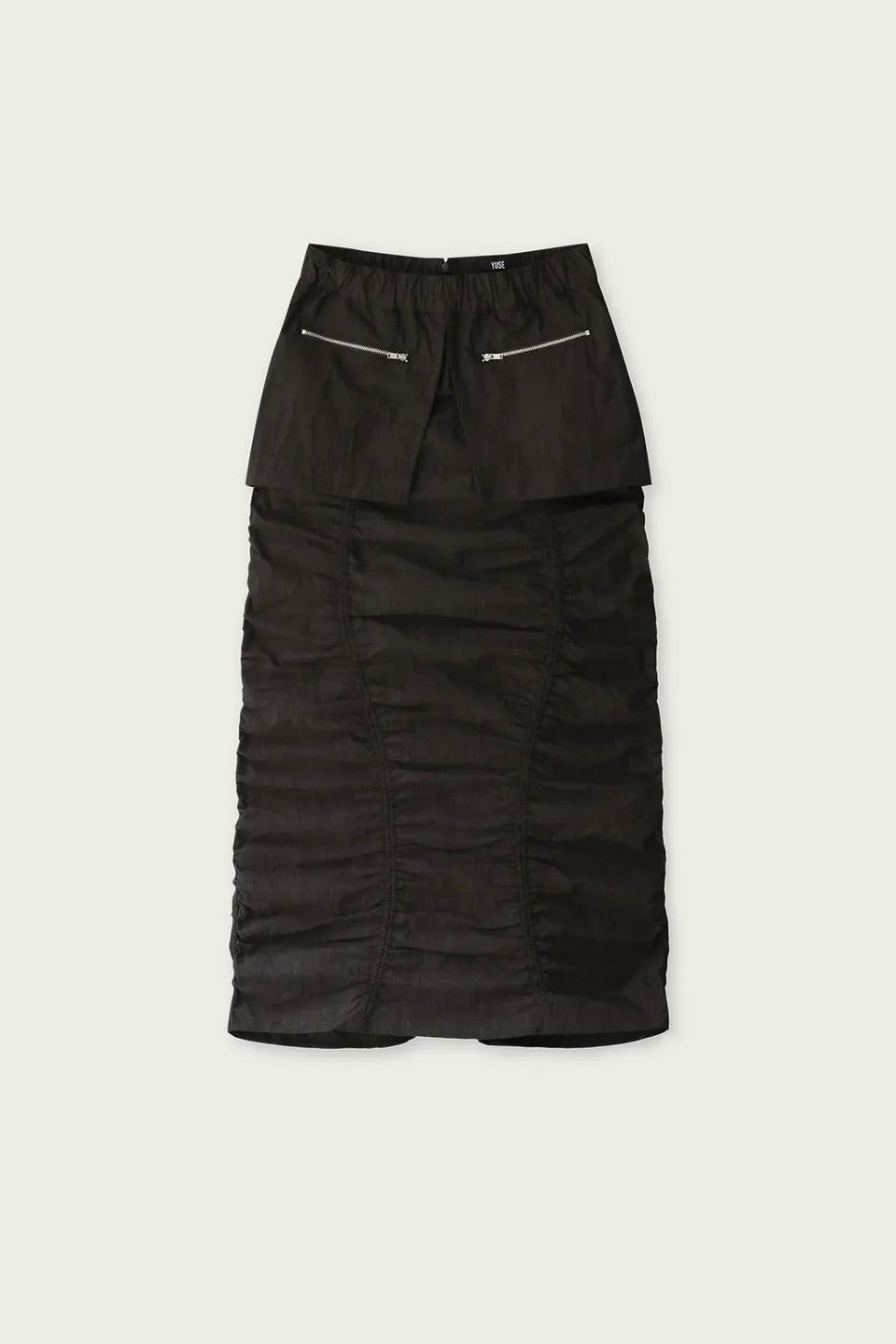 YUSE PUCKERING COTTON DOUBLE LAYERED LONG SKIRT - BLACK