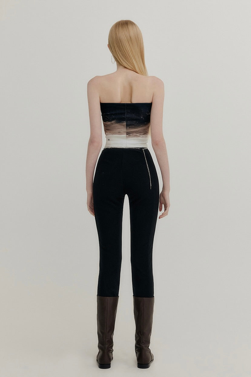 YUSE PRINTED TUBE TOP - BROWN WAVE