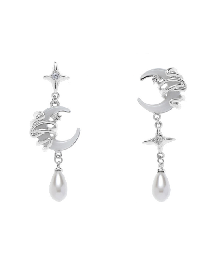 Aria White Moon Drop Earrings