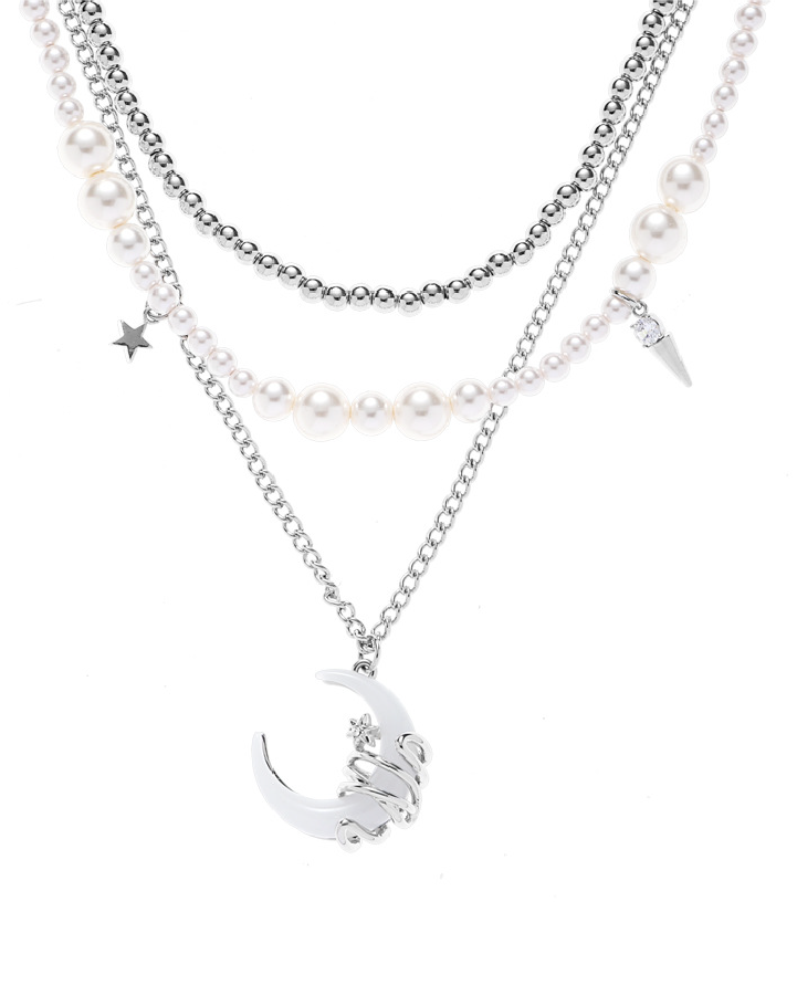 Aria White Moon Layered Necklace
