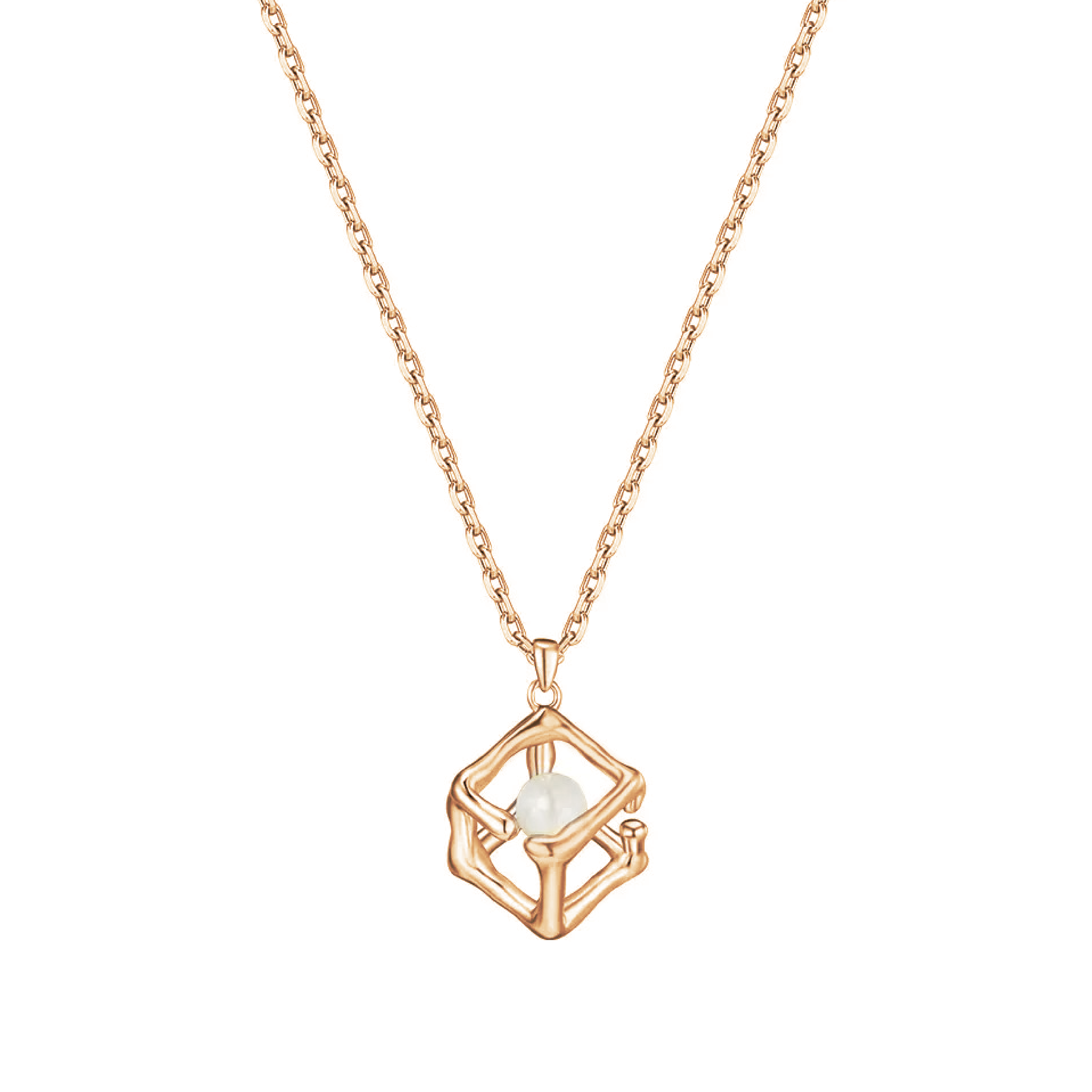 Arden 3D Cube Pearl Necklace - Gold