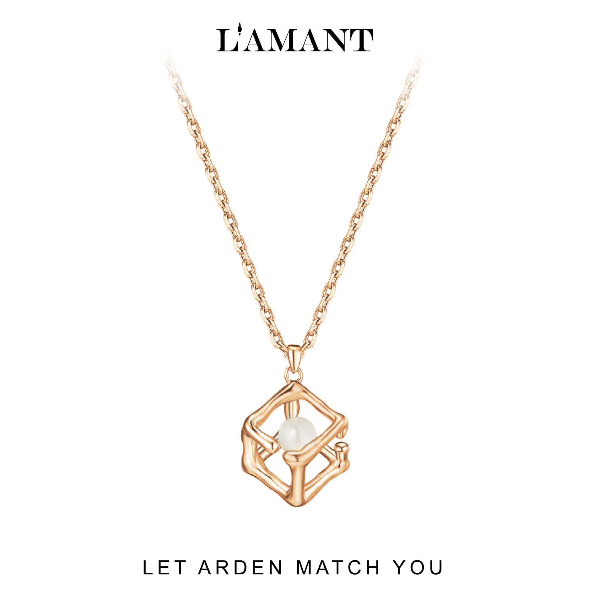 Arden 3D Cube Pearl Necklace - Gold