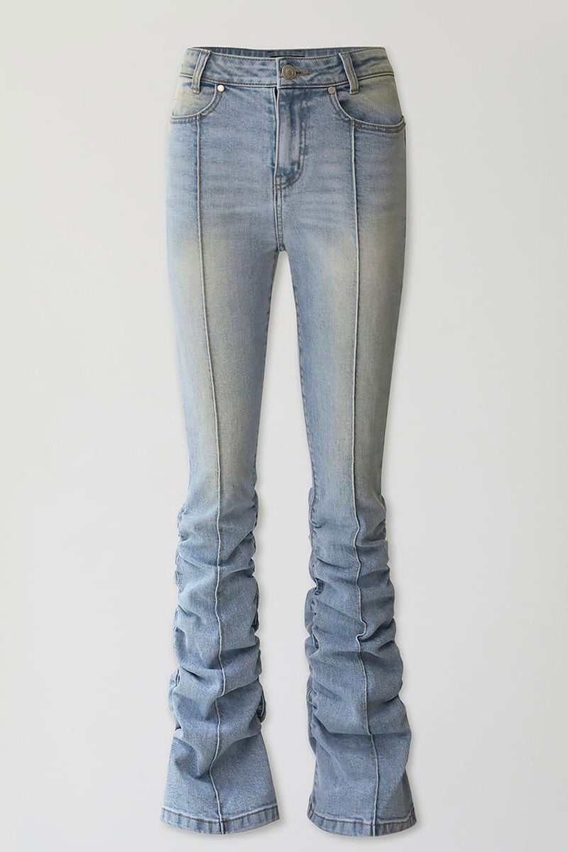 YUSE SHIRRING POINT SLIM DENIM PANTS - LIGHT BLUE