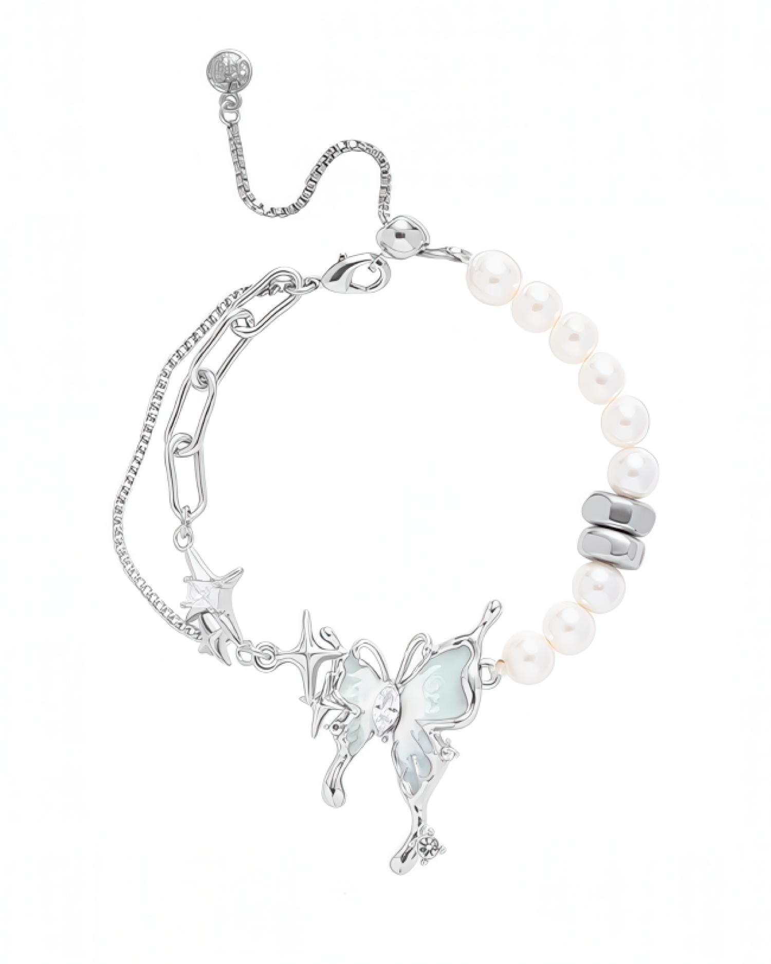 Mynta Mint Butterfly Pearls Bracelet