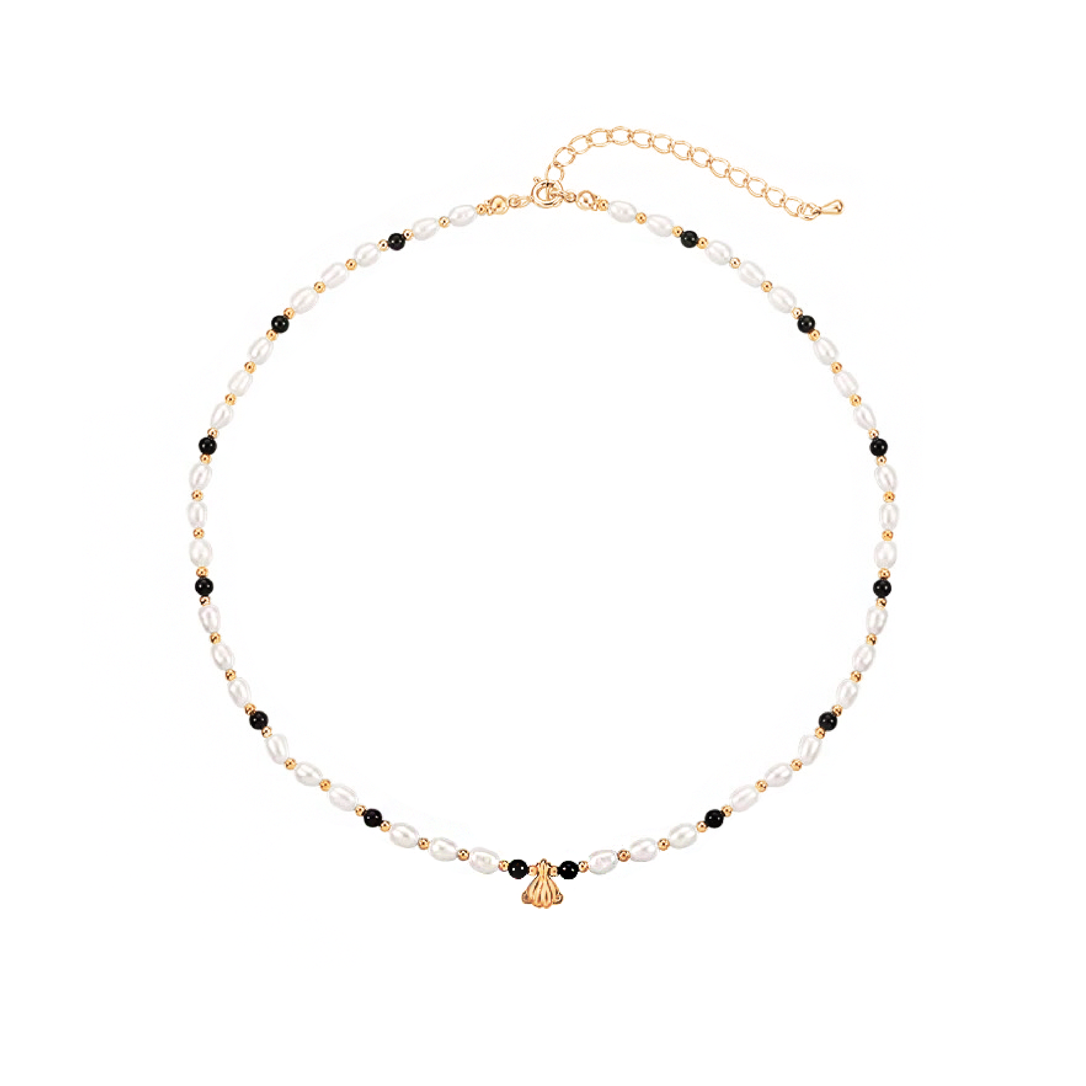 Charlotte Onyx Pearls Necklace - Gold