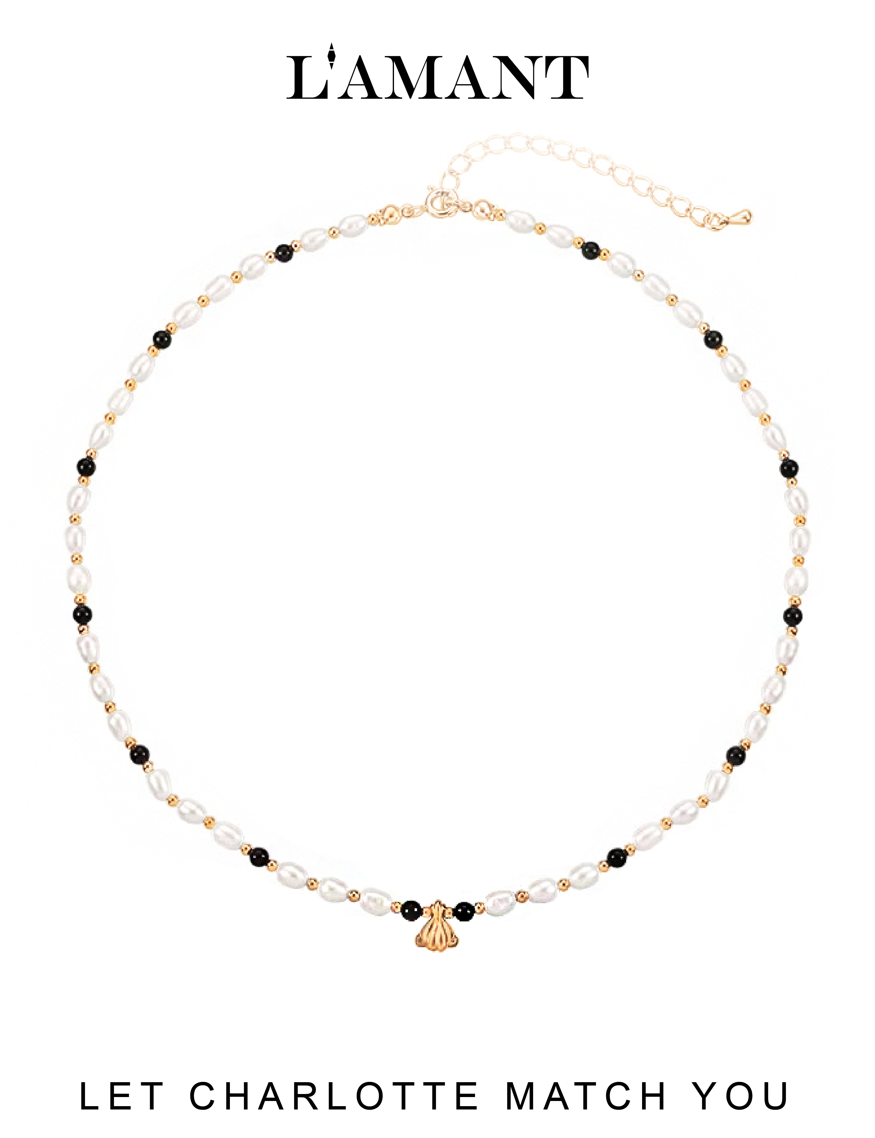 Charlotte Onyx Pearls Necklace - Gold