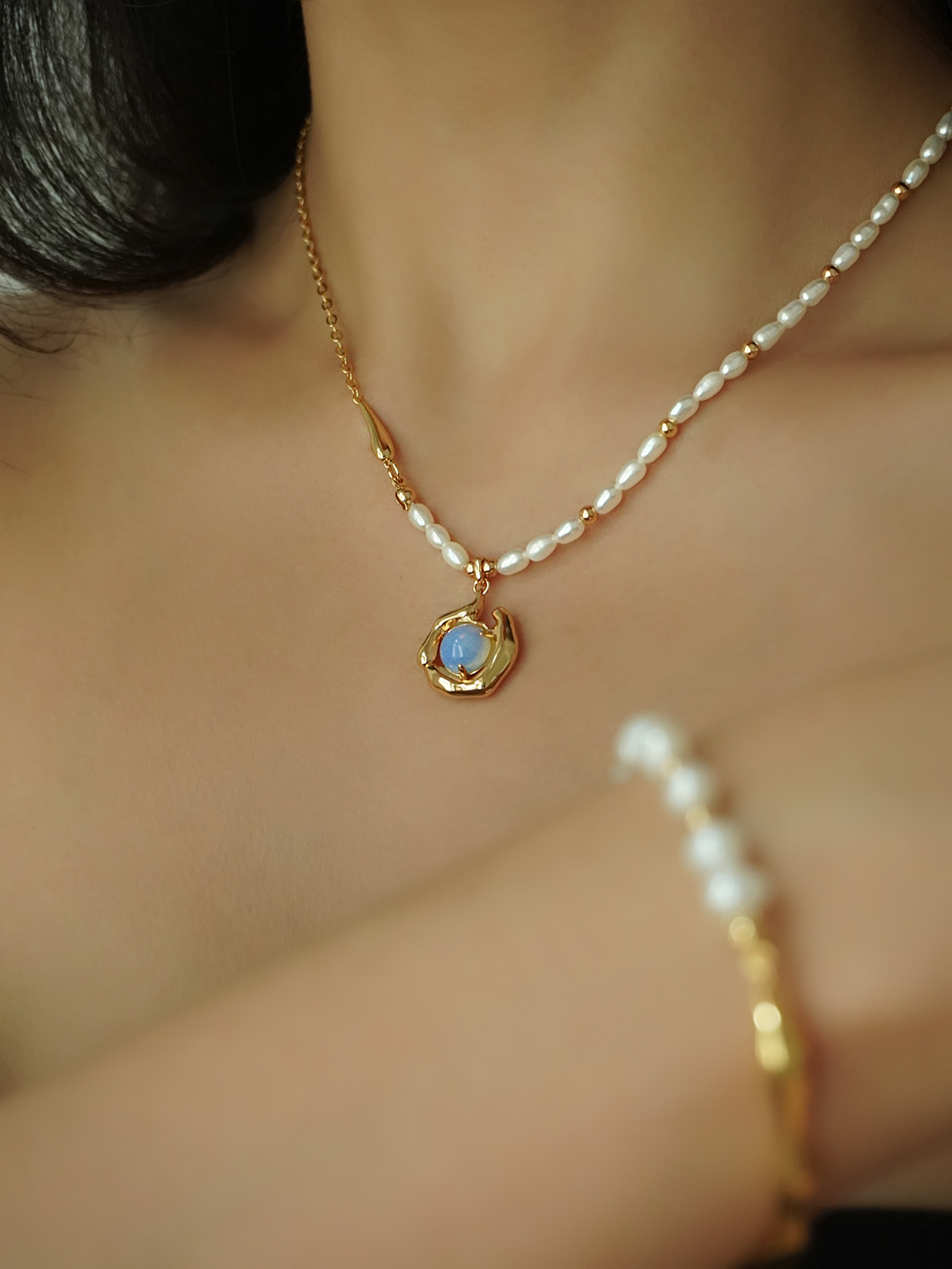 Cordelia Opal Pearls Necklace - Gold