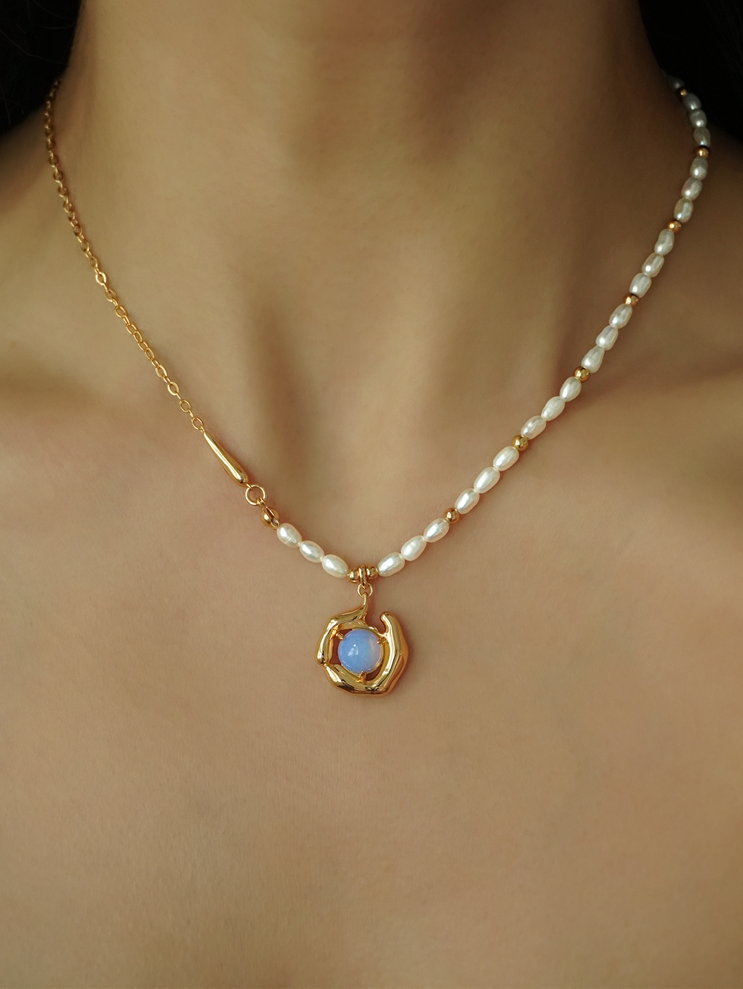 Cordelia Opal Pearls Necklace - Gold