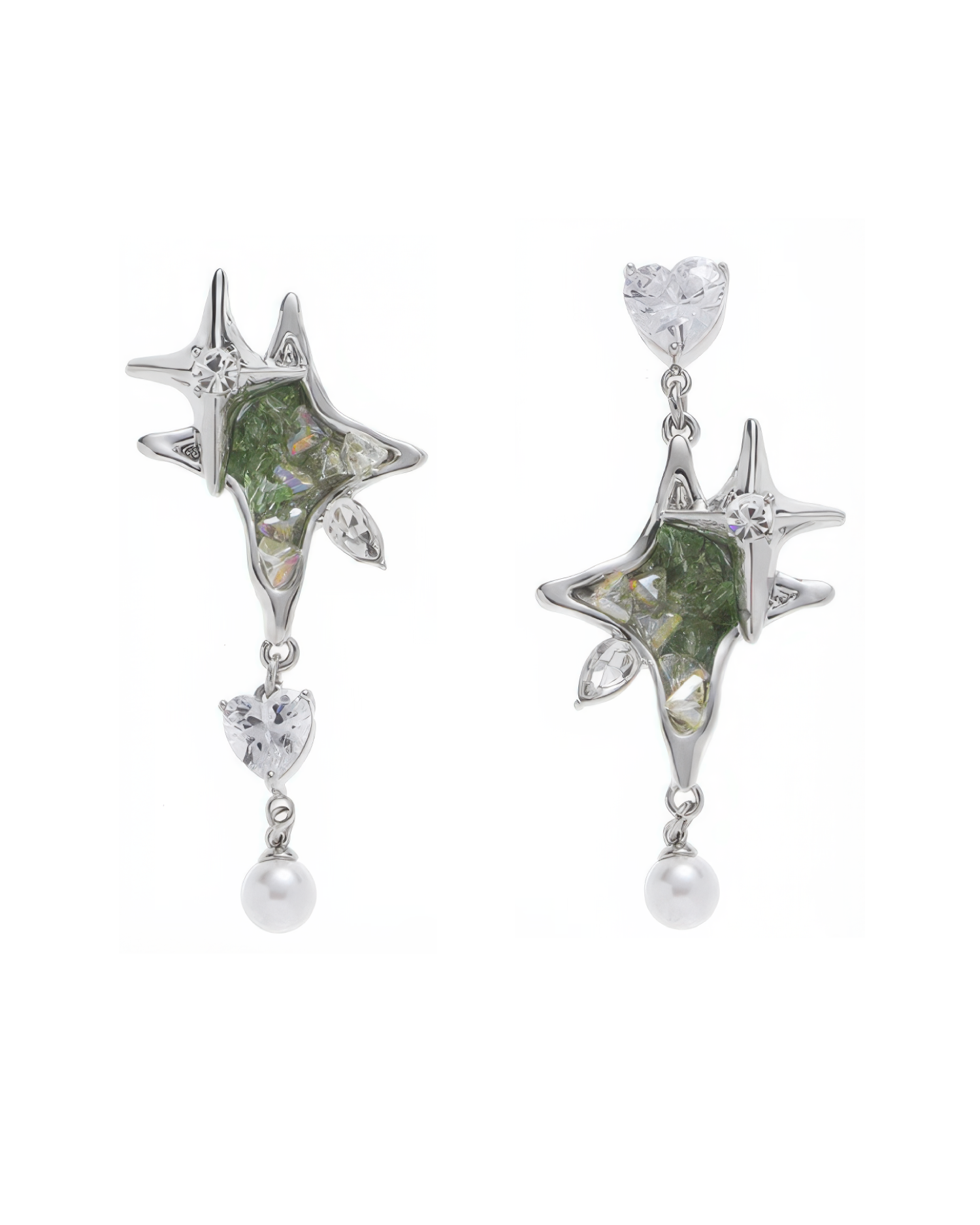 Polaris Green Star Drop Earrings