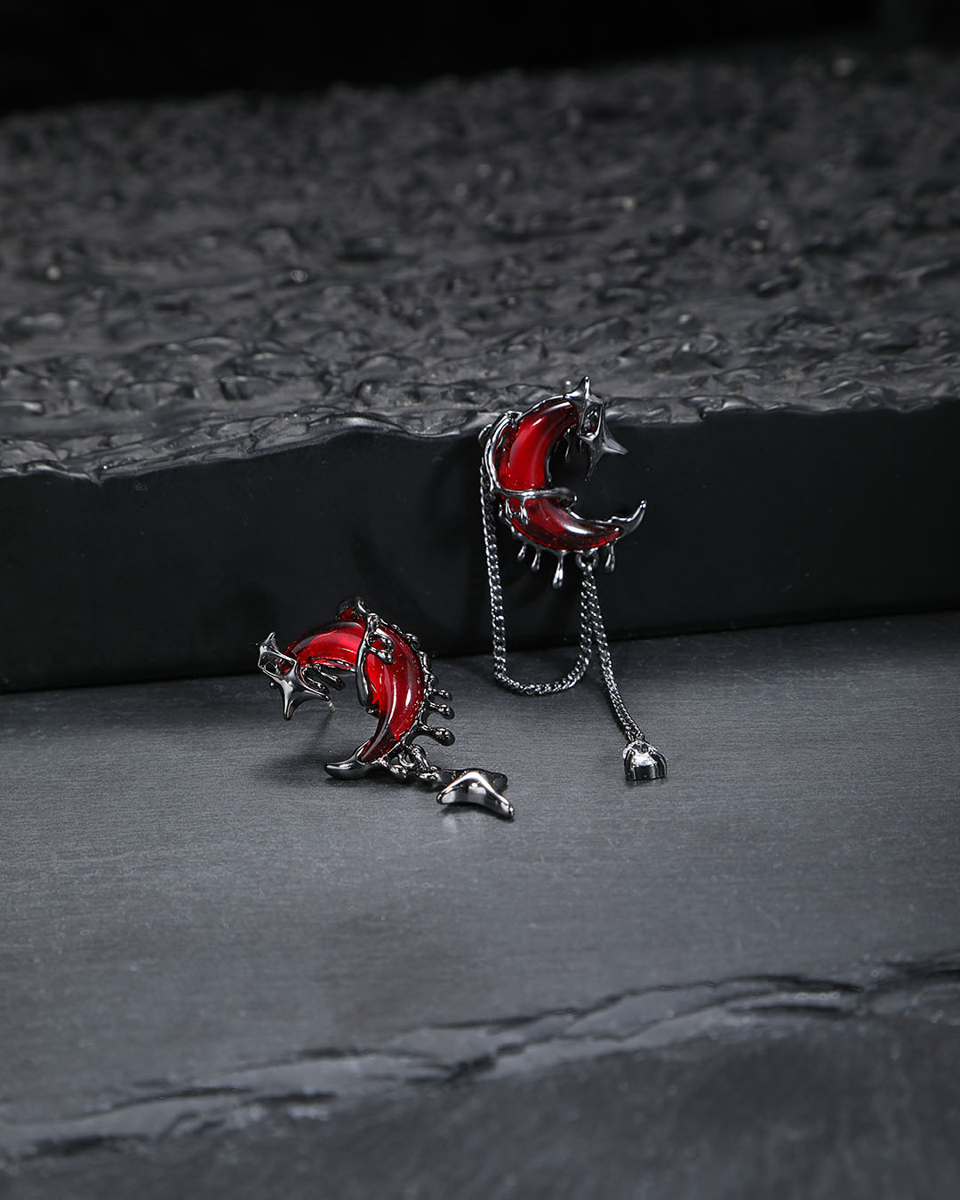 Bleeding Red Moon Drop Earrings