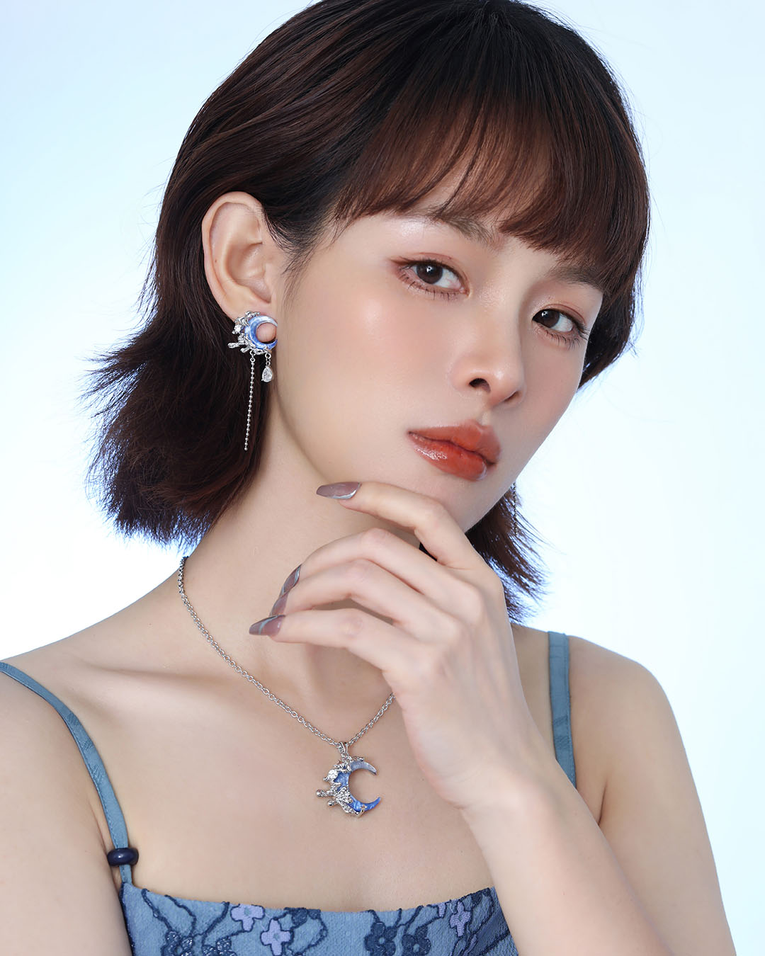 Tidal Blue Moon Chain Earrings