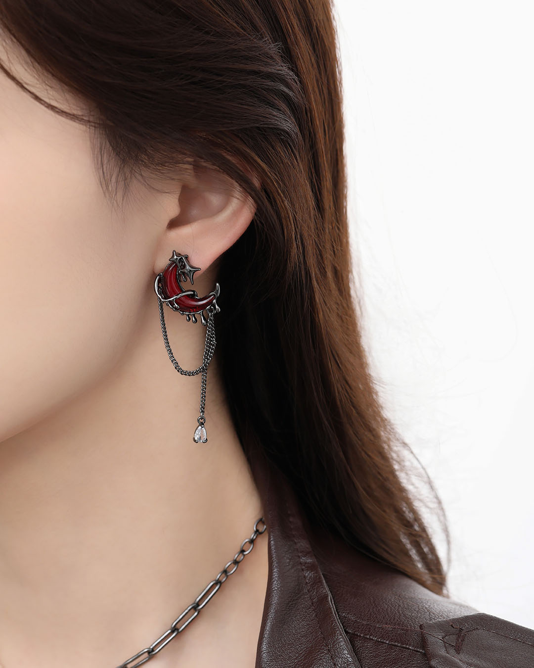 Bleeding Red Moon Drop Earrings
