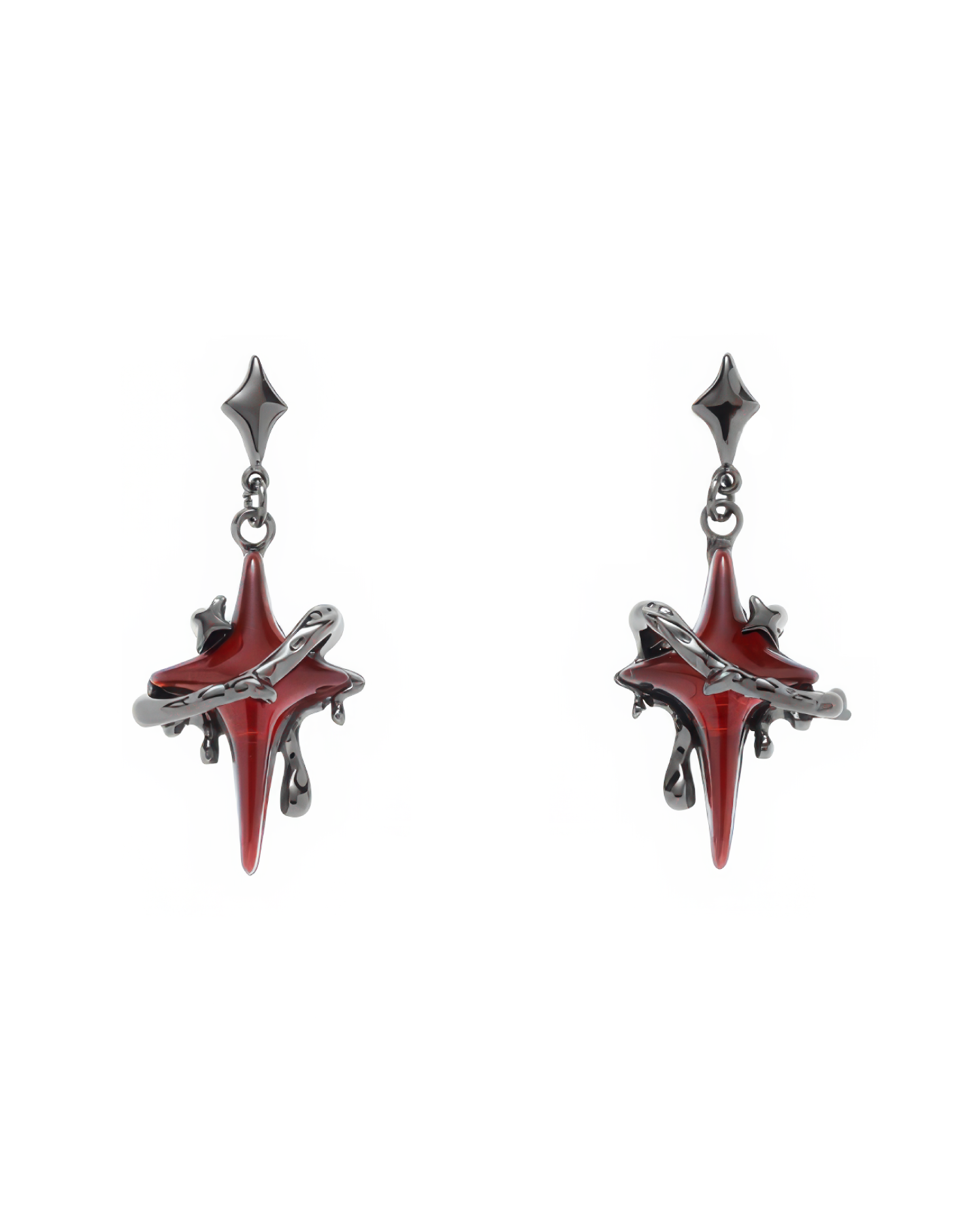 Scarlet Red Star Black Drop Earrings