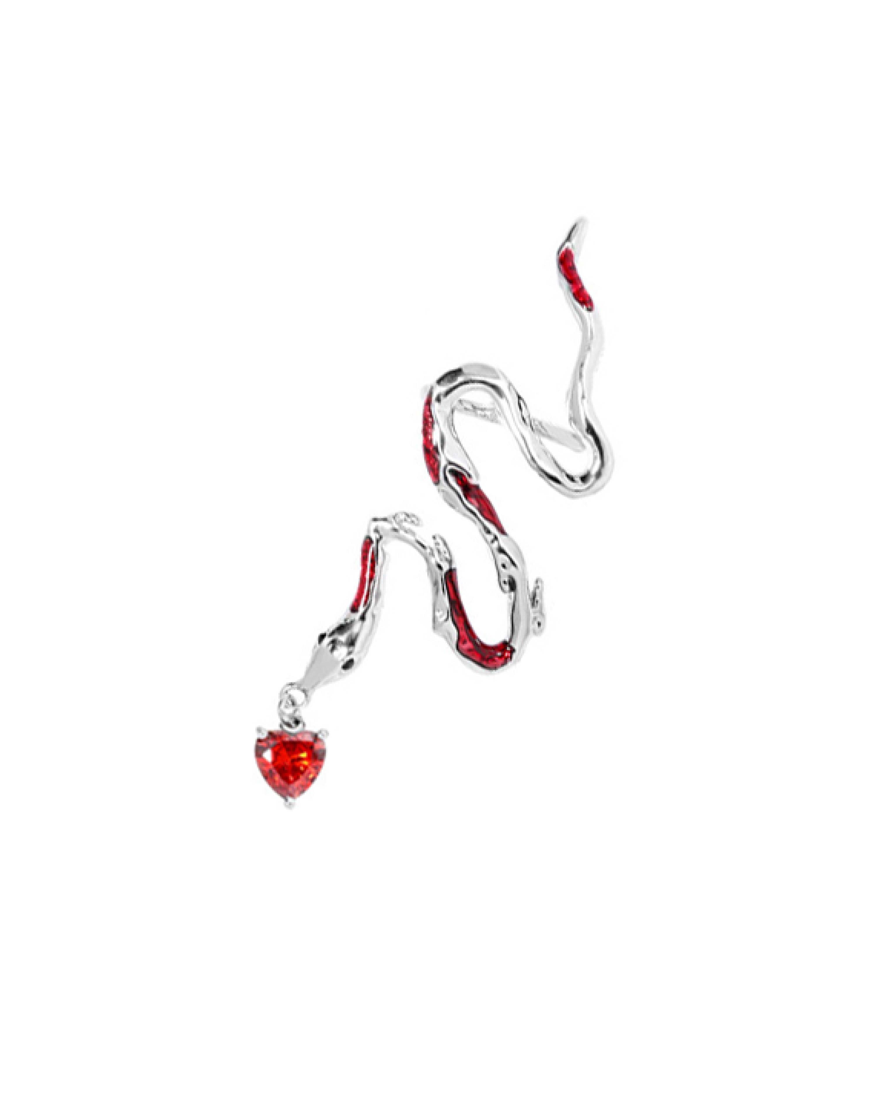 Elektra Red Serpent Stud Earring with Cuff (Left Side Only)