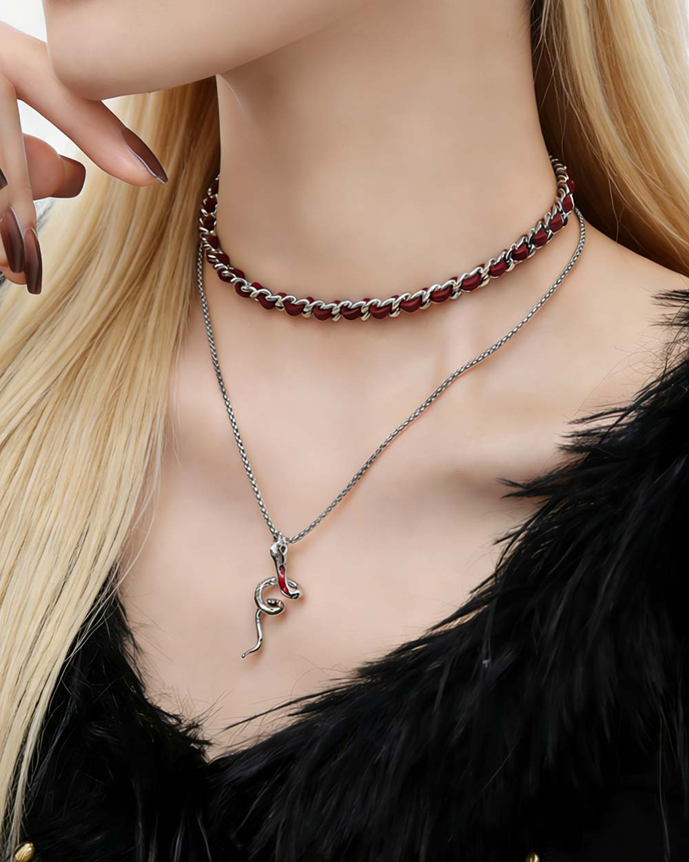 Elektra Red Serpent Layered Necklace
