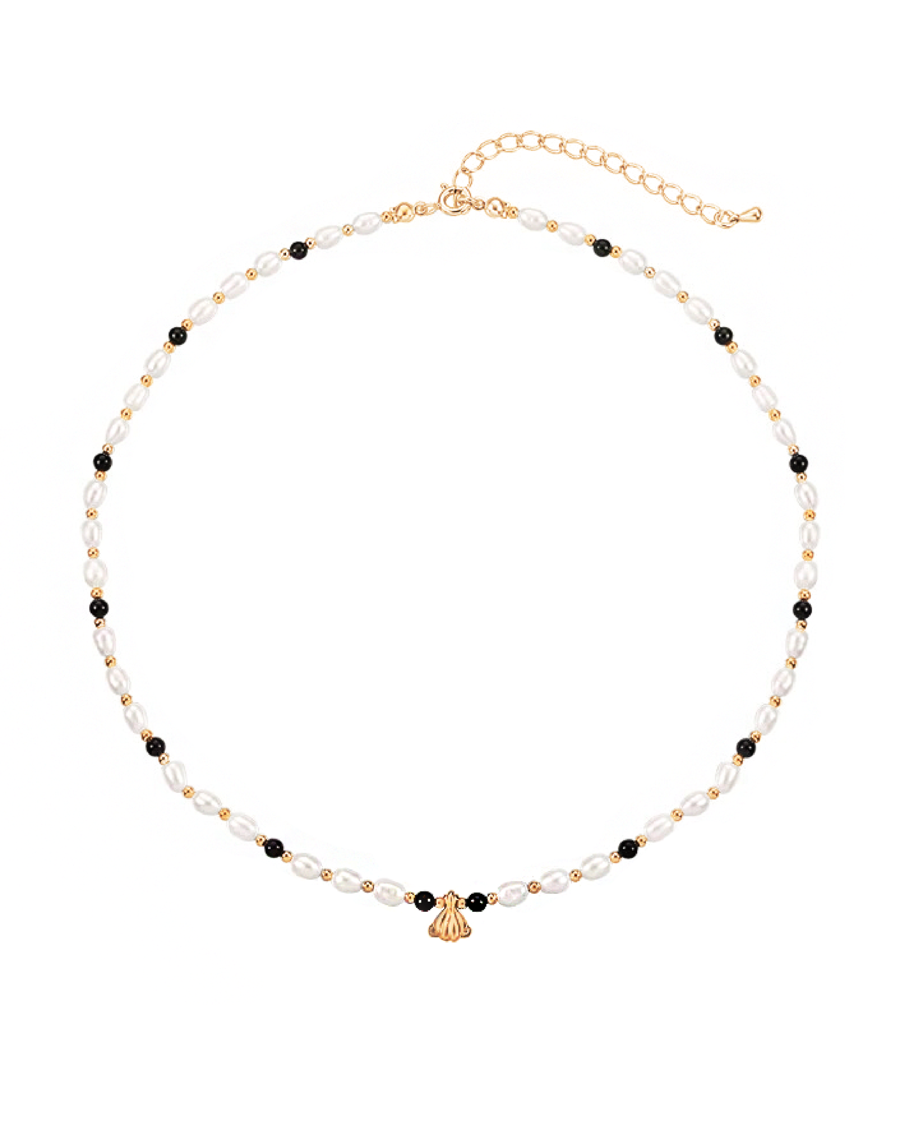 Charlotte Onyx Pearls Necklace - Gold