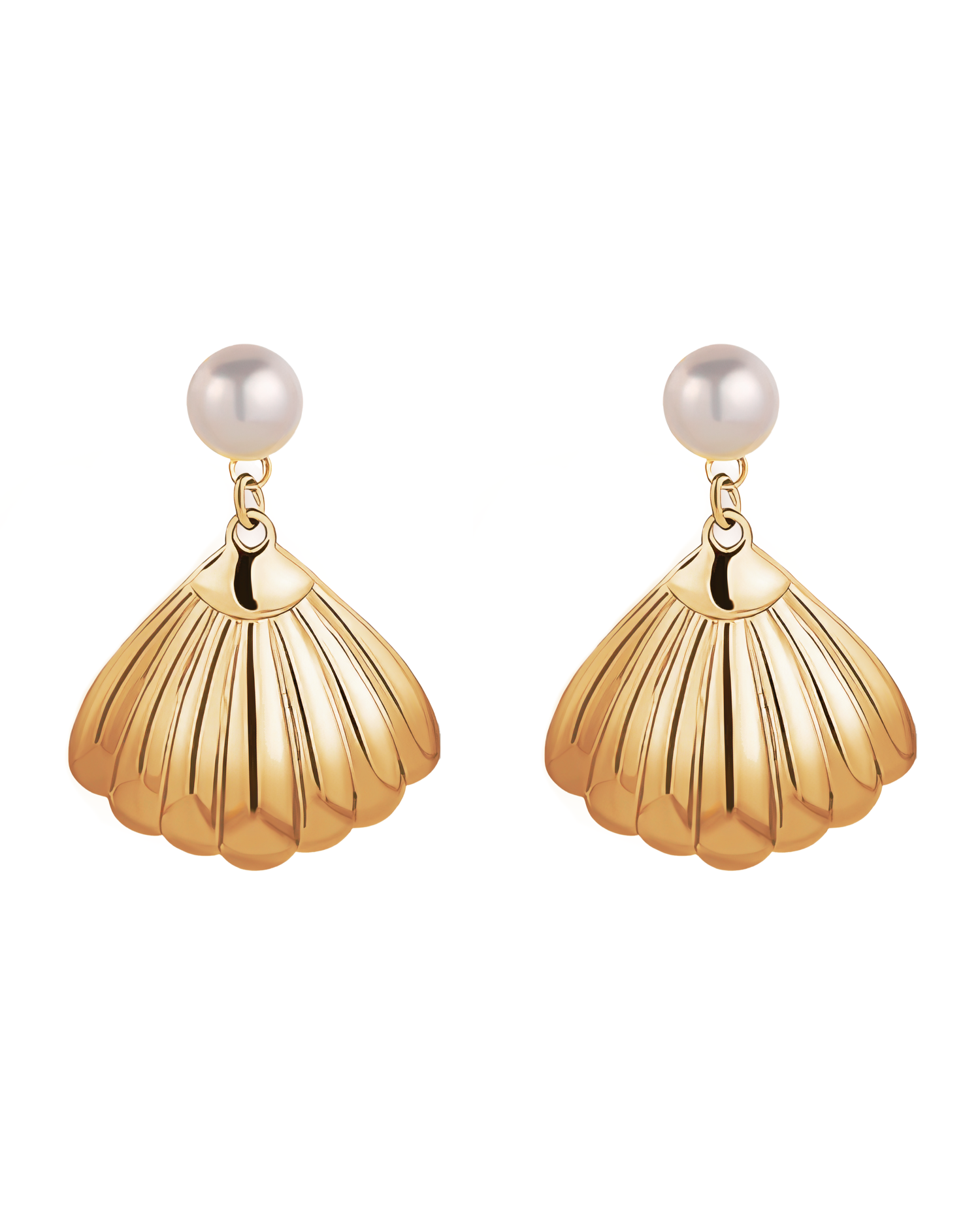 Ariel Dangly Shell with Pearl Earrings - Gold