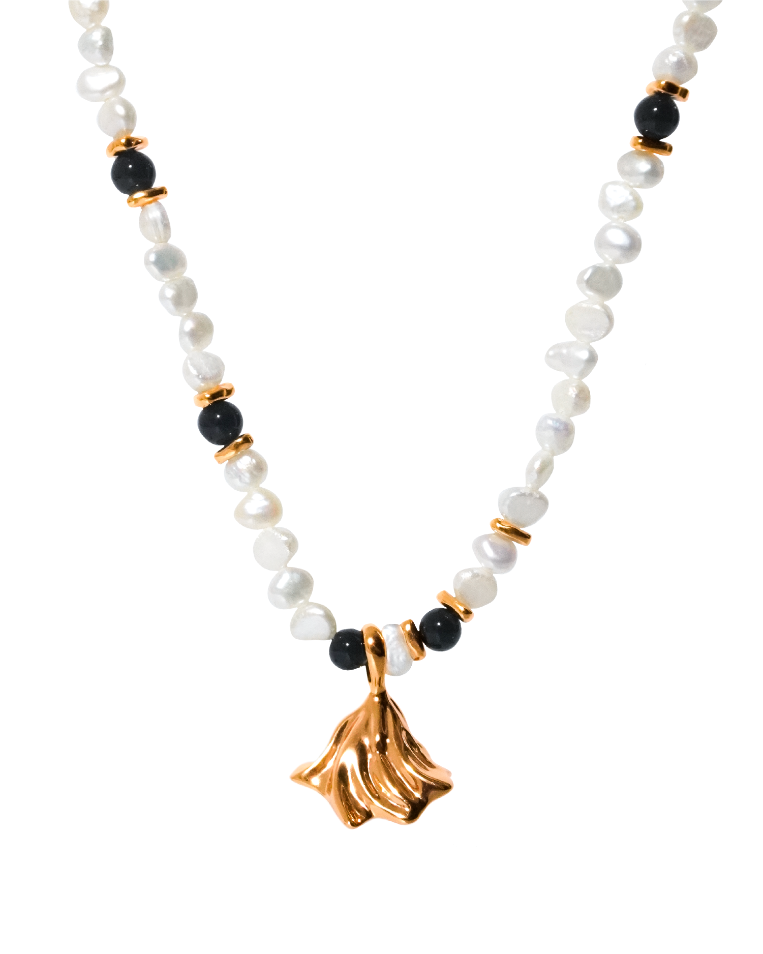 Victoria Onyx Pearls Necklace - Gold