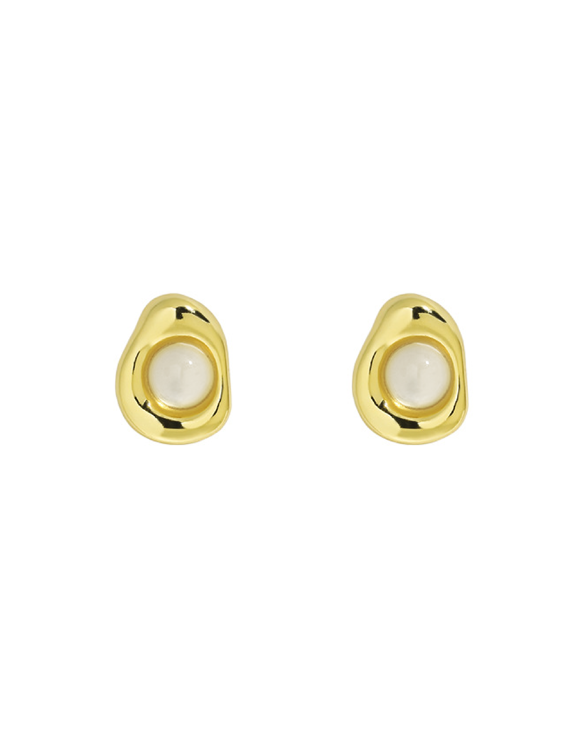 Bezai White Agate Stud Earrings - Gold