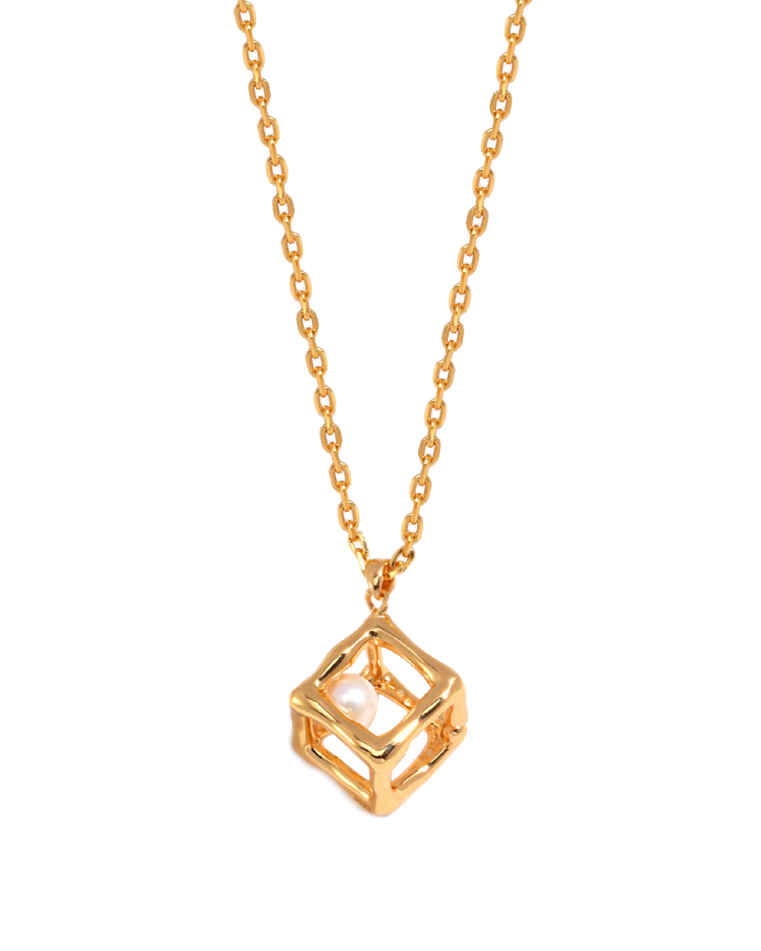 Arden 3D Cube Pearl Necklace - Gold