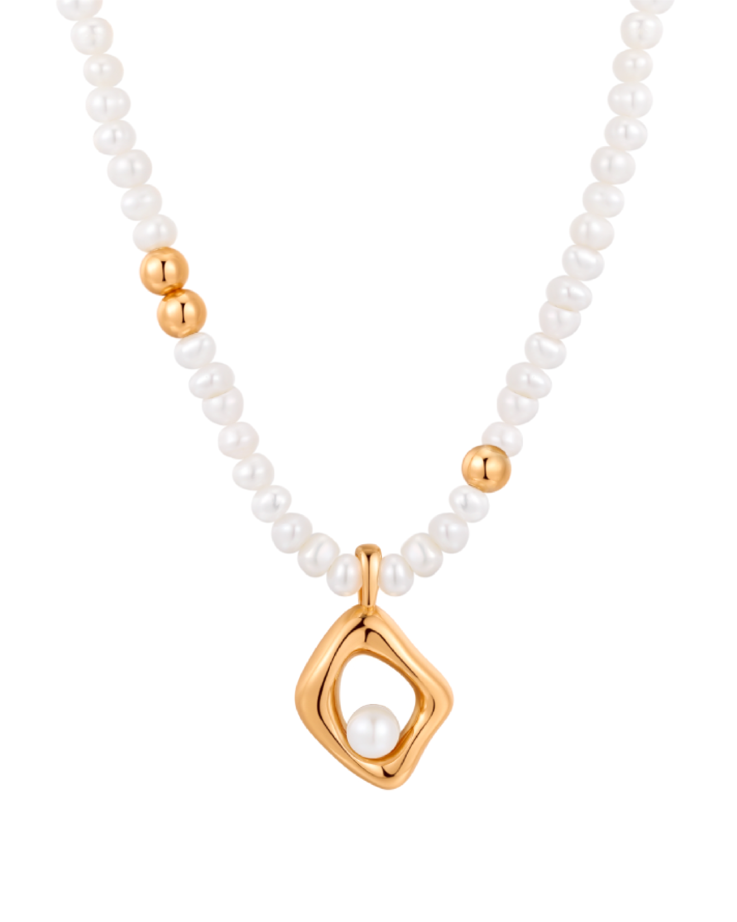 Rhombe Pearls Necklace - Gold