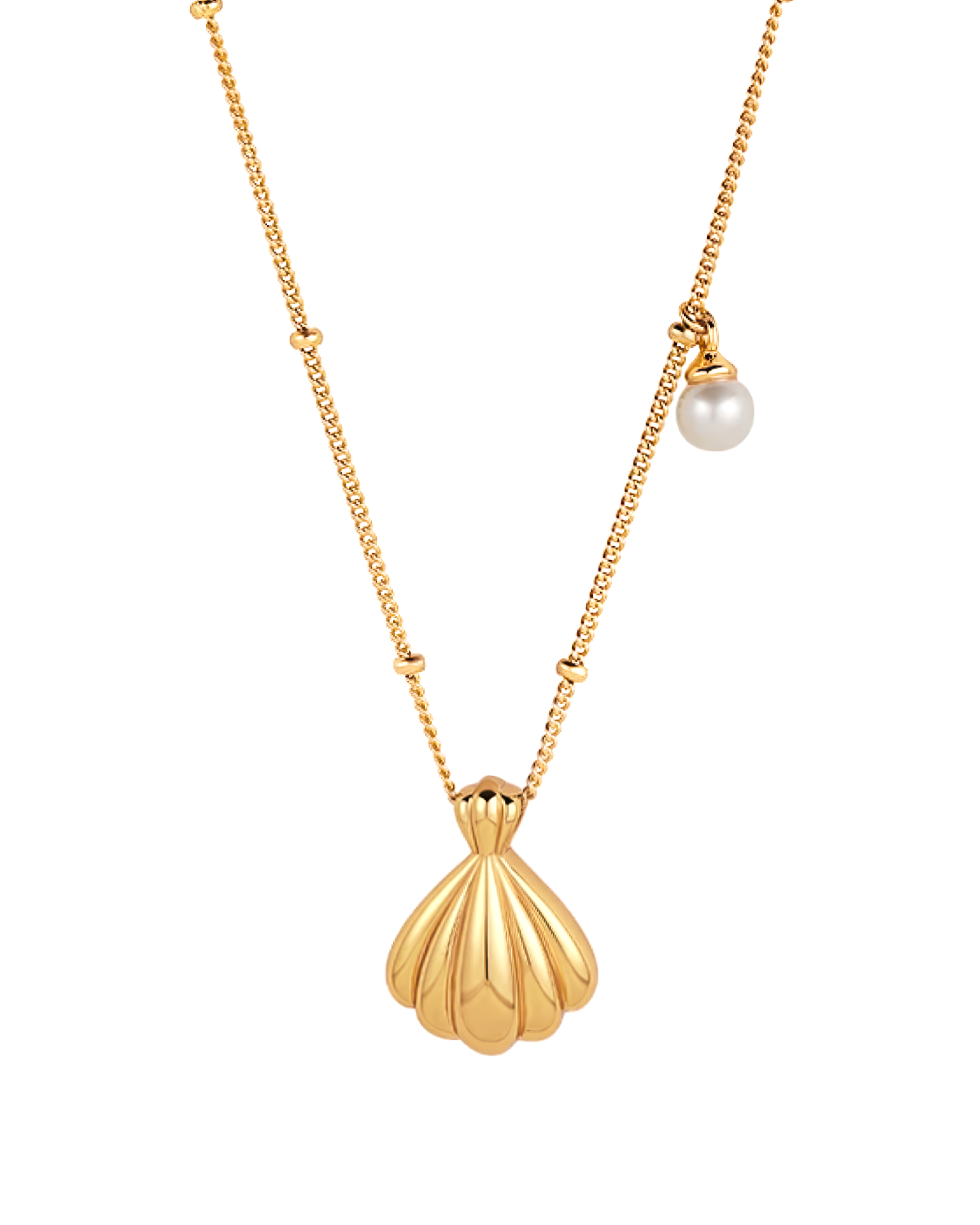 Ariel Shell Pendant with Pearl Necklace - Gold