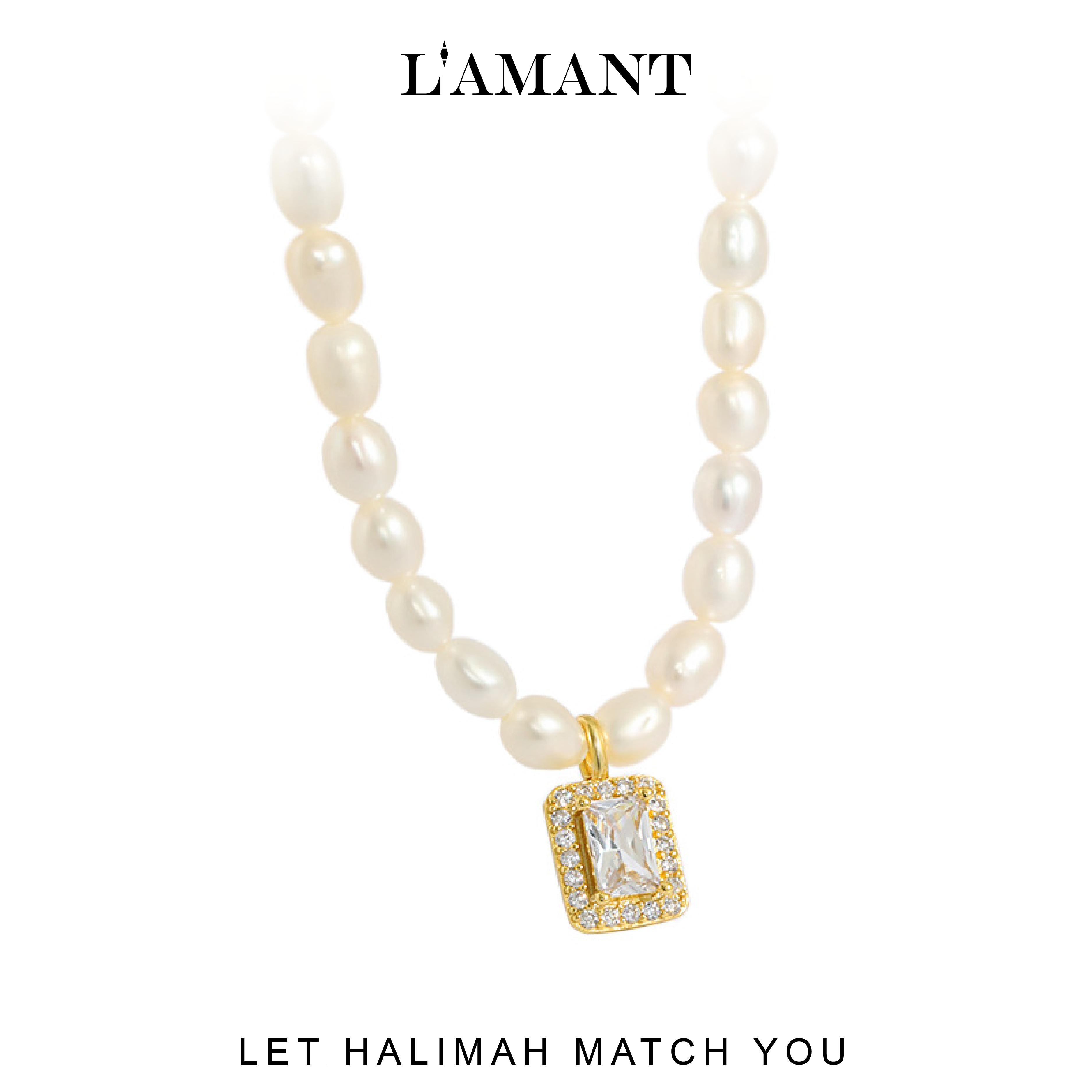 Halimah Cubic Pearls Necklace - Gold