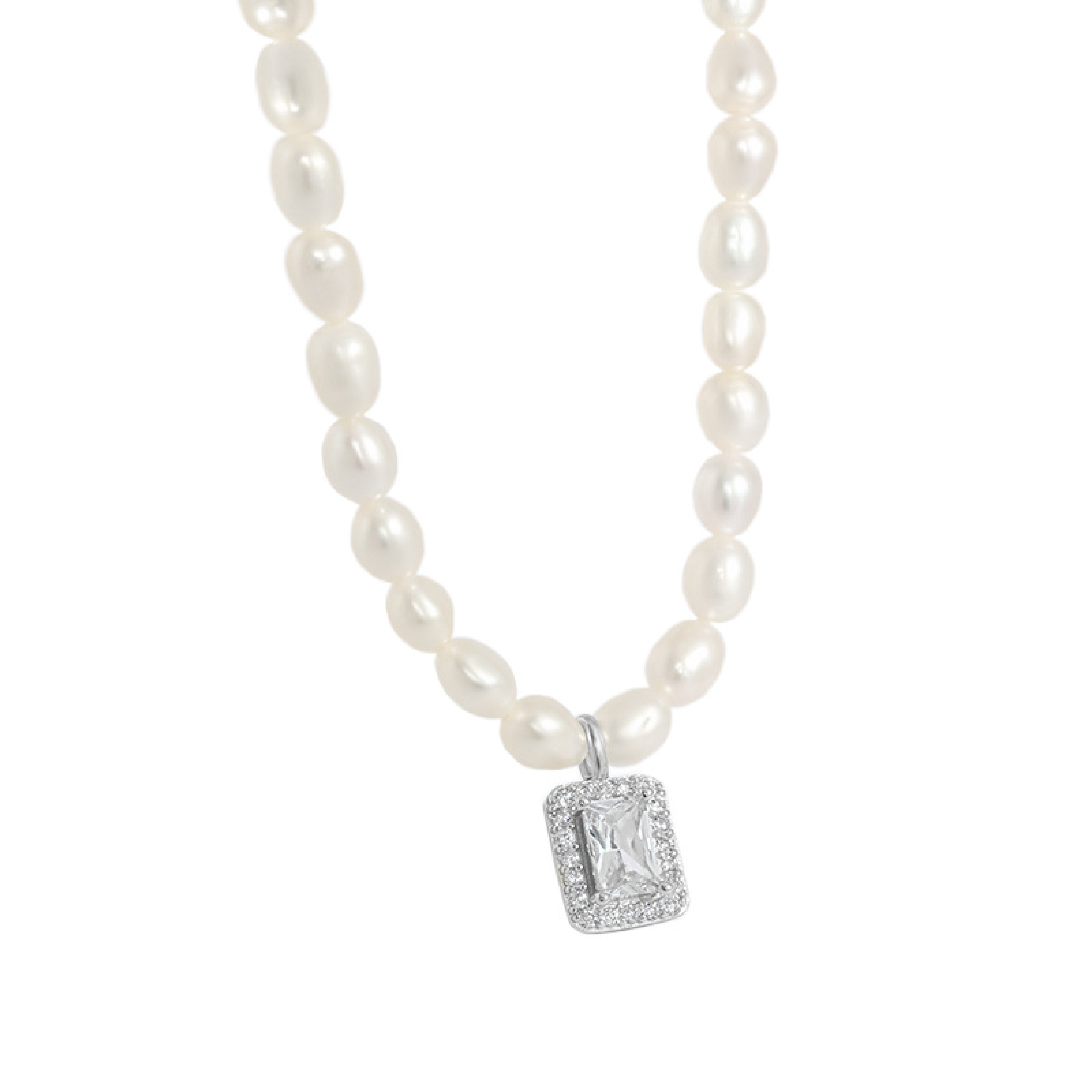 Halimah Cubic Pearls Necklace - Silver