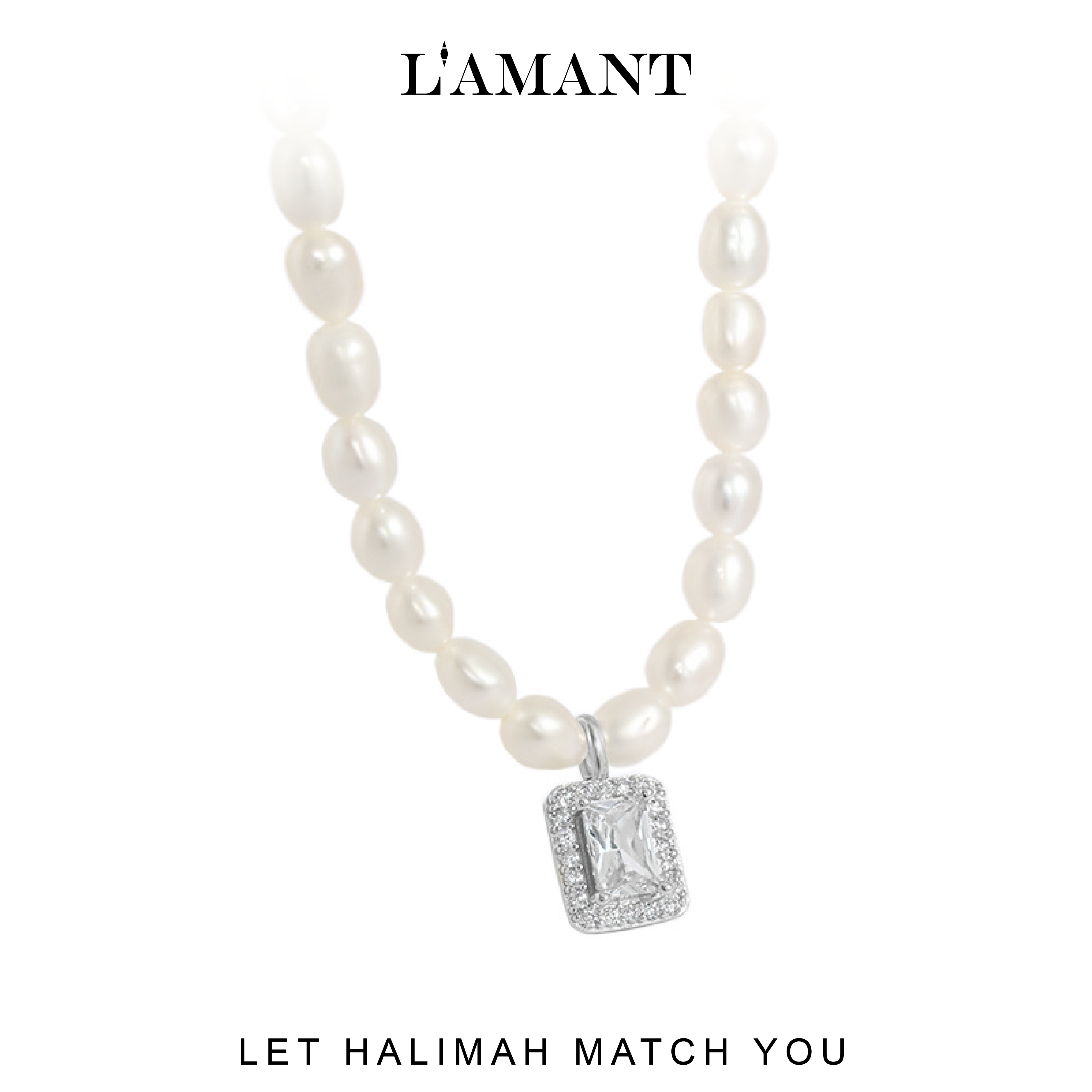 Halimah Cubic Pearls Necklace - Silver