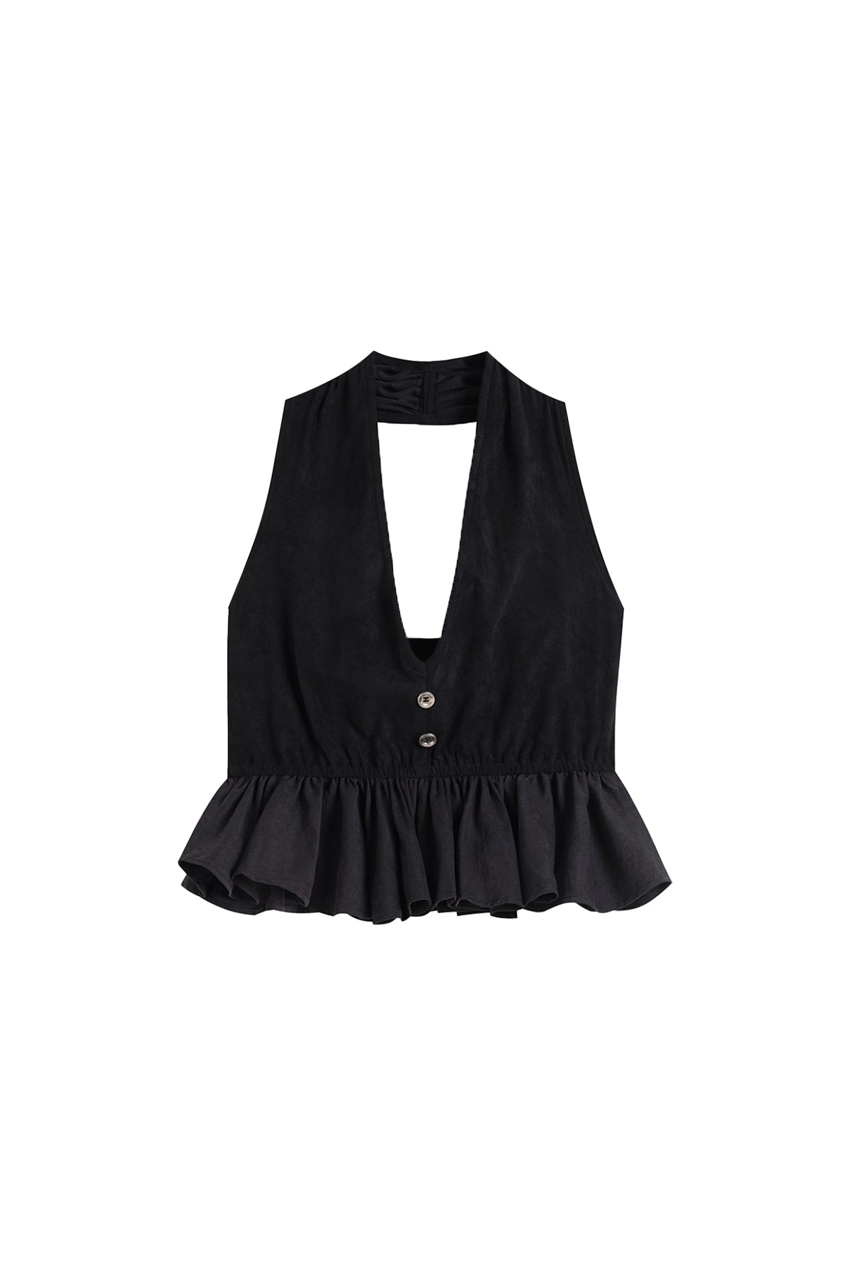 YJ Halter Ruffle Hem Deep V Crop Top