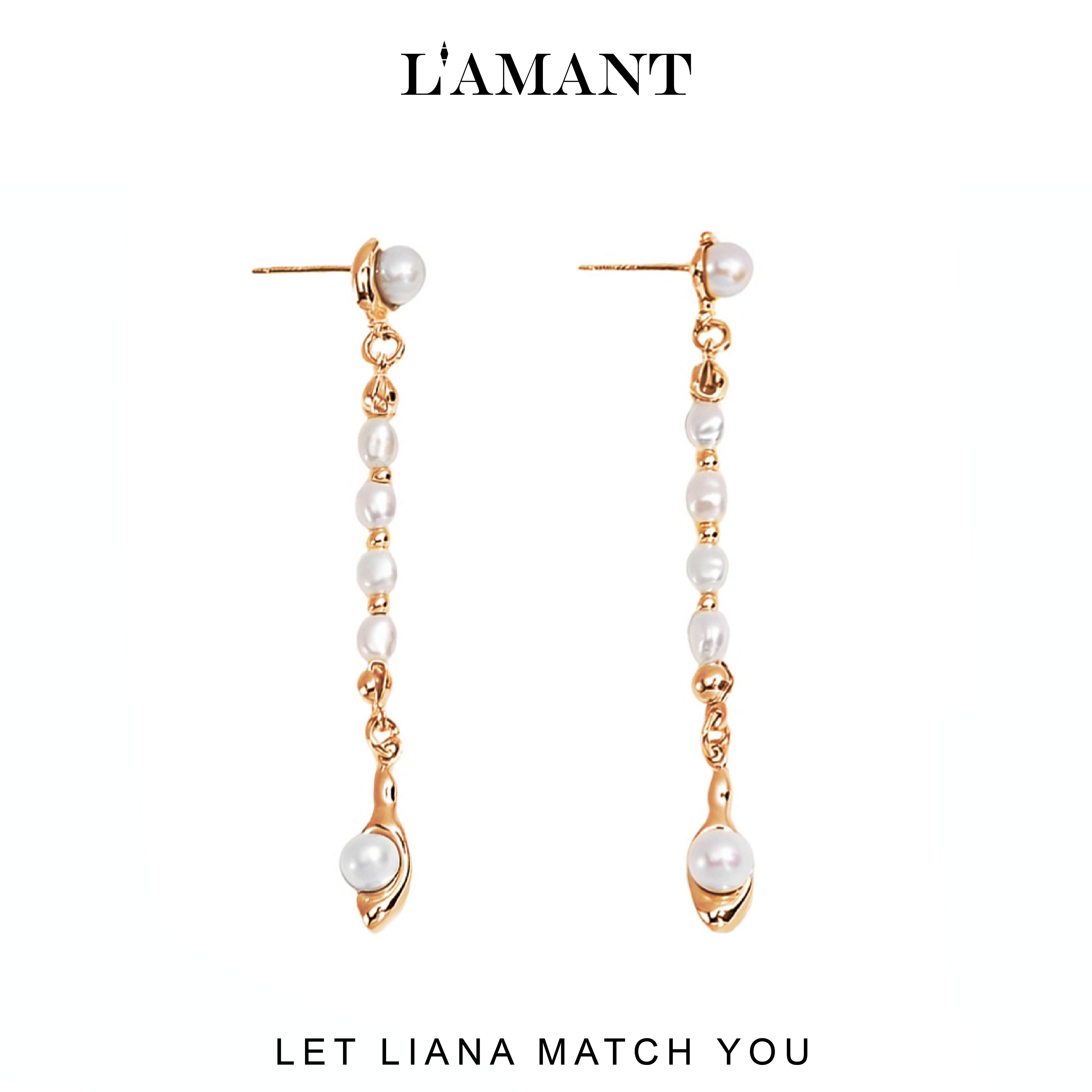 Liana Pearls Drop Earrings - Gold