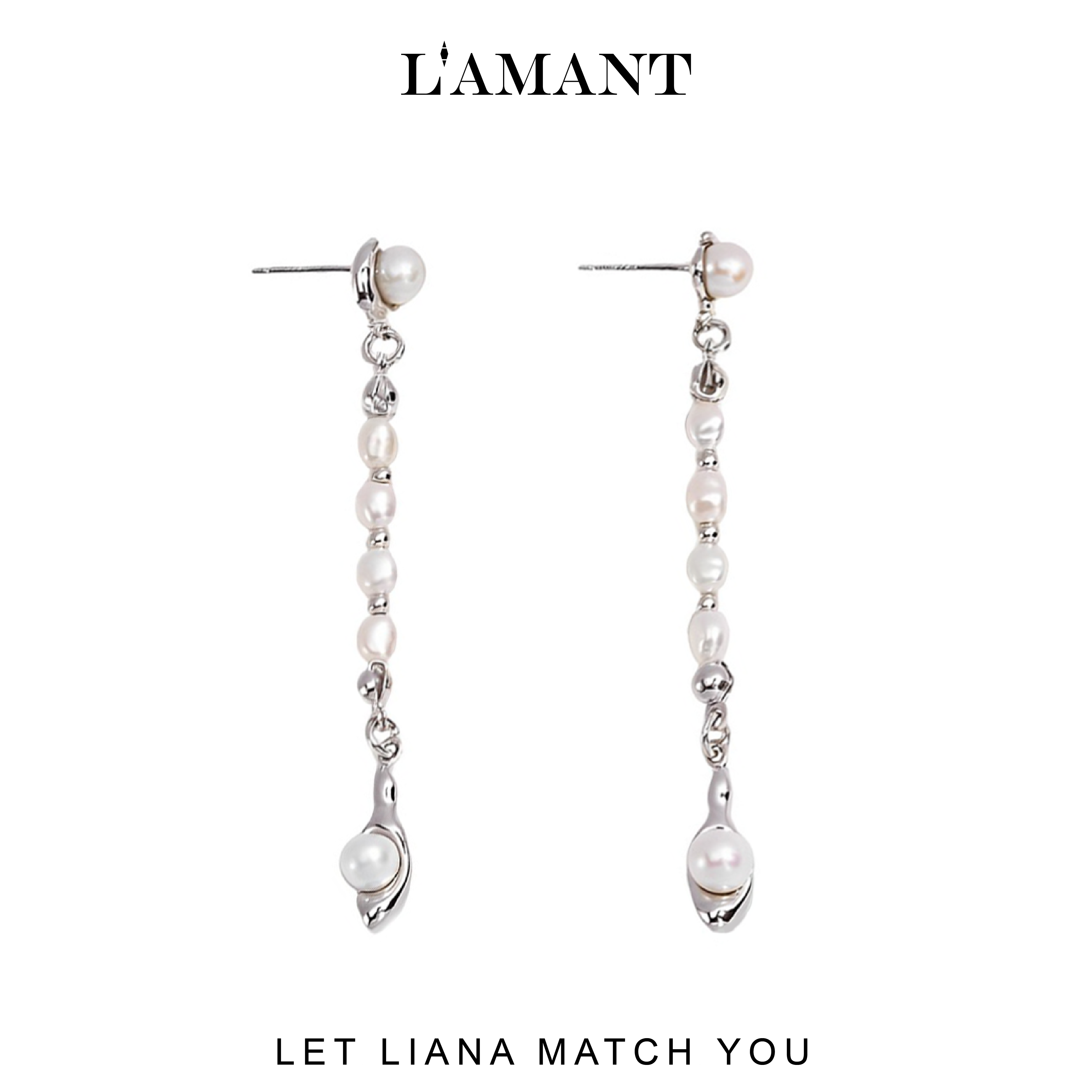 Liana Pearls Drop Earrings - Silver