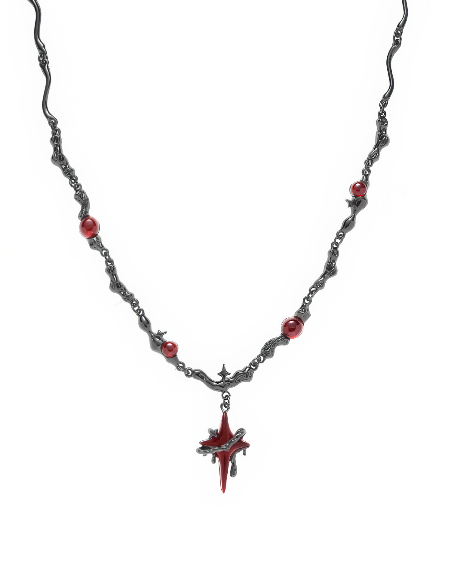 Scarlet Red Star Black Necklace