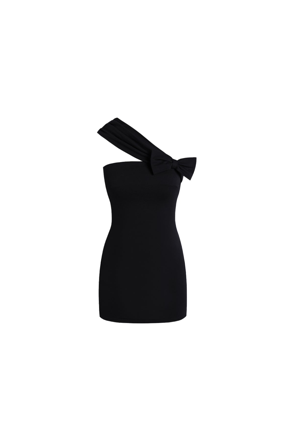 YJ One‑Shoulder Bow Bodycon Mini Dress In Black