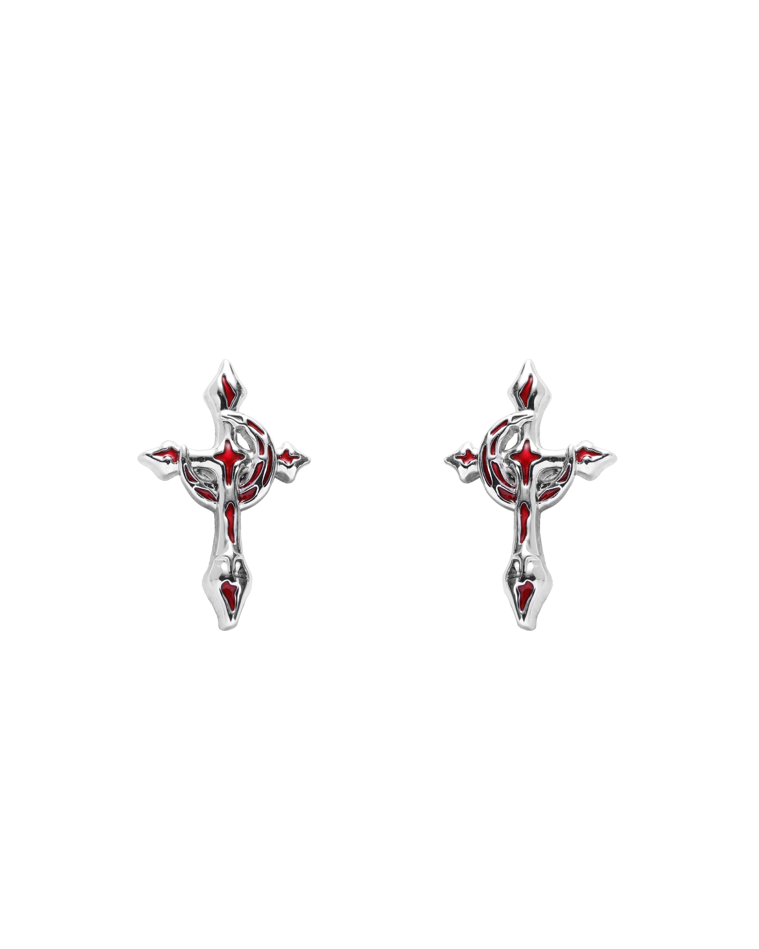 Lunox Red Cross with Moon Stud Earrings