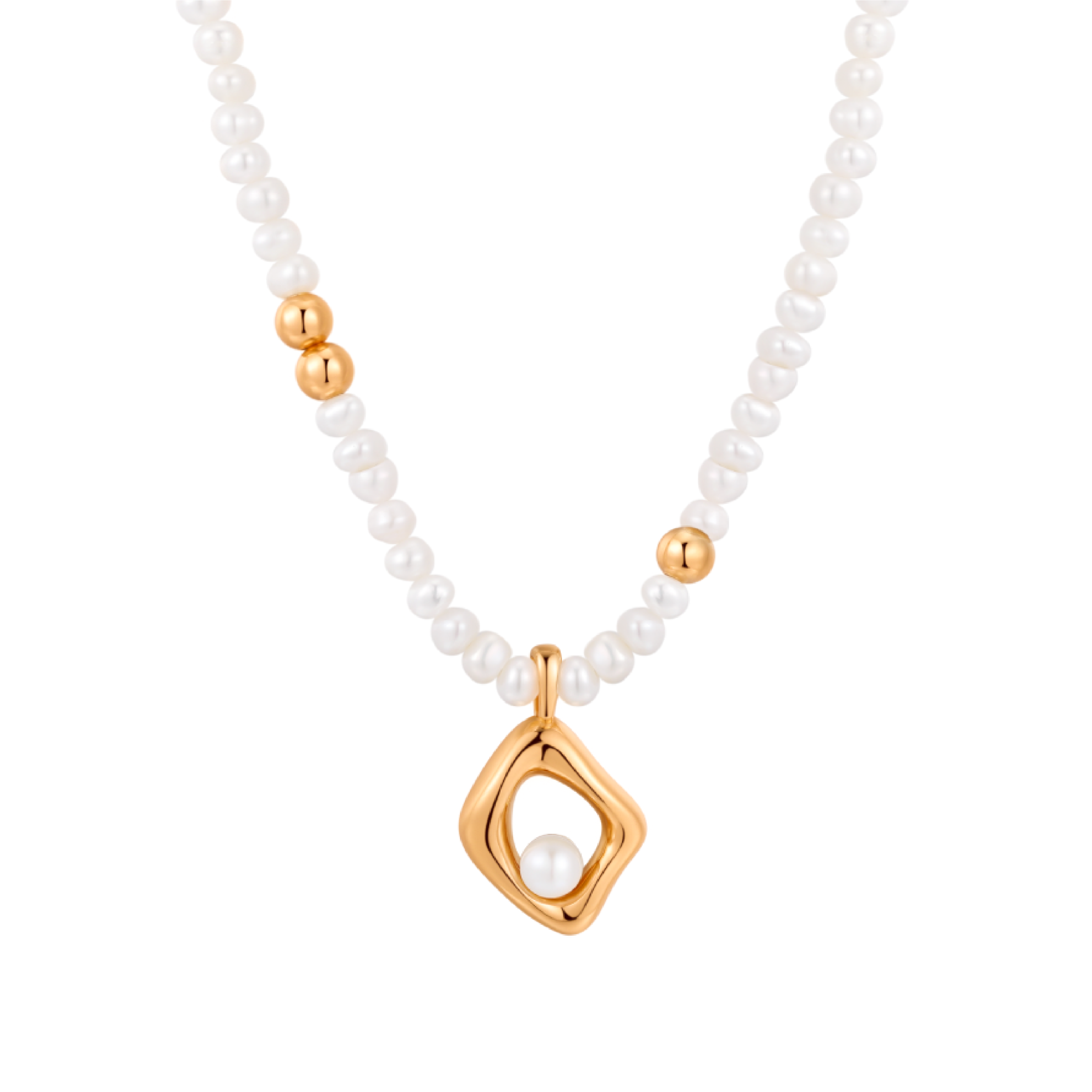 Rhombe Pearls Necklace - Gold