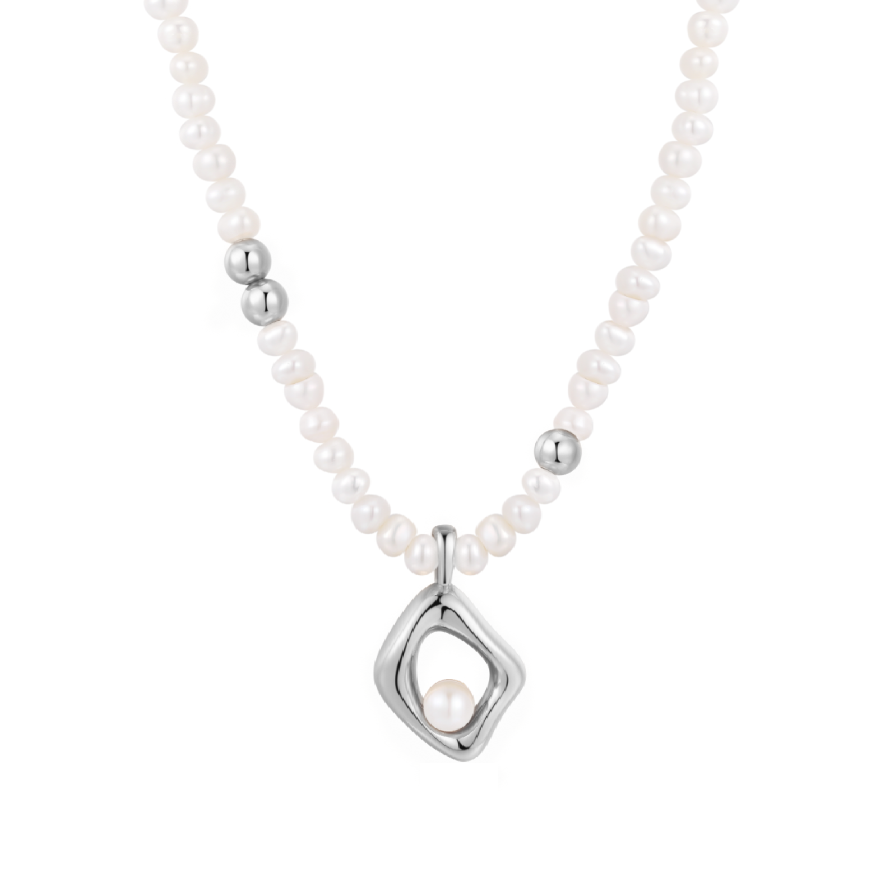 Rhombe Pearls Necklace - Silver