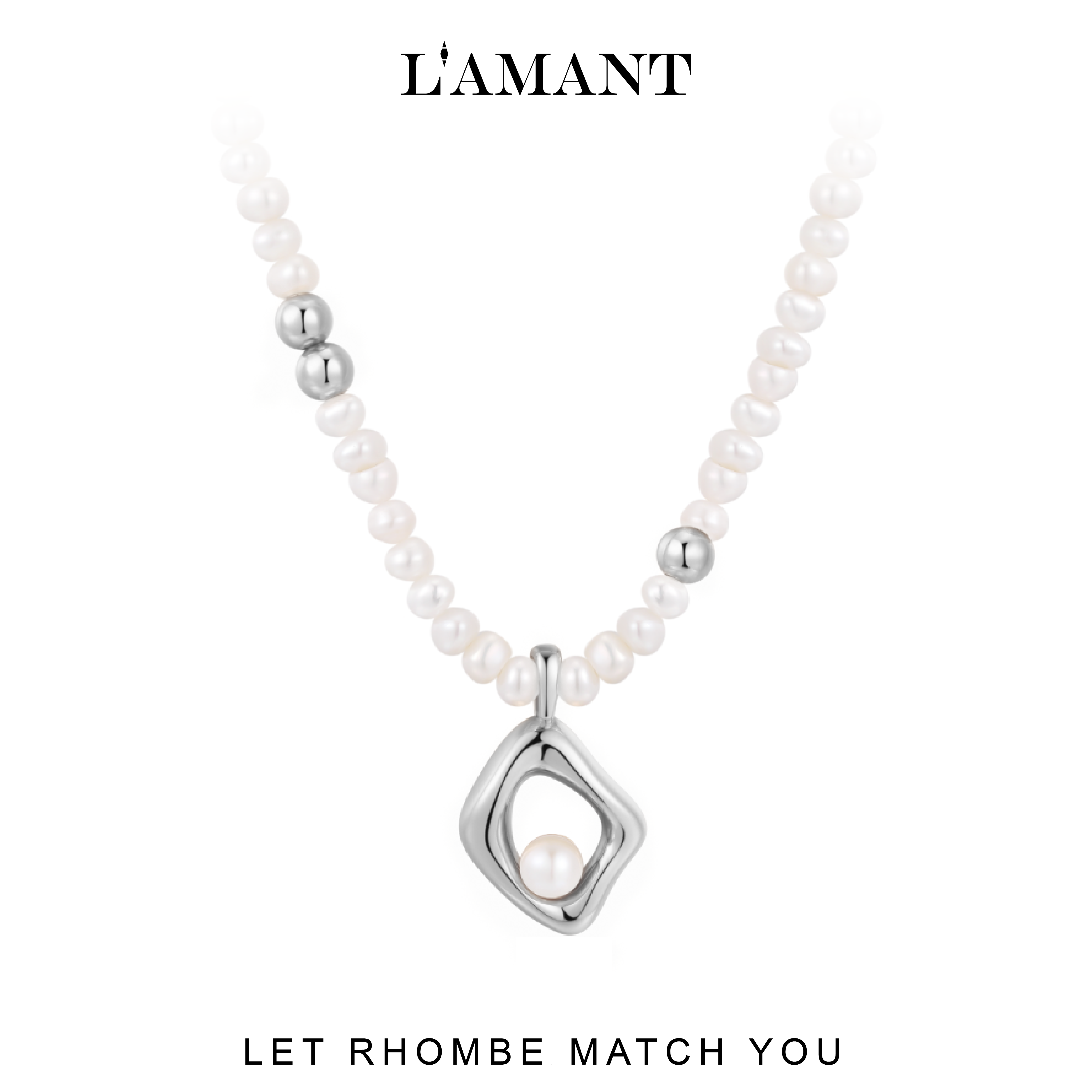 Rhombe Pearls Necklace - Silver