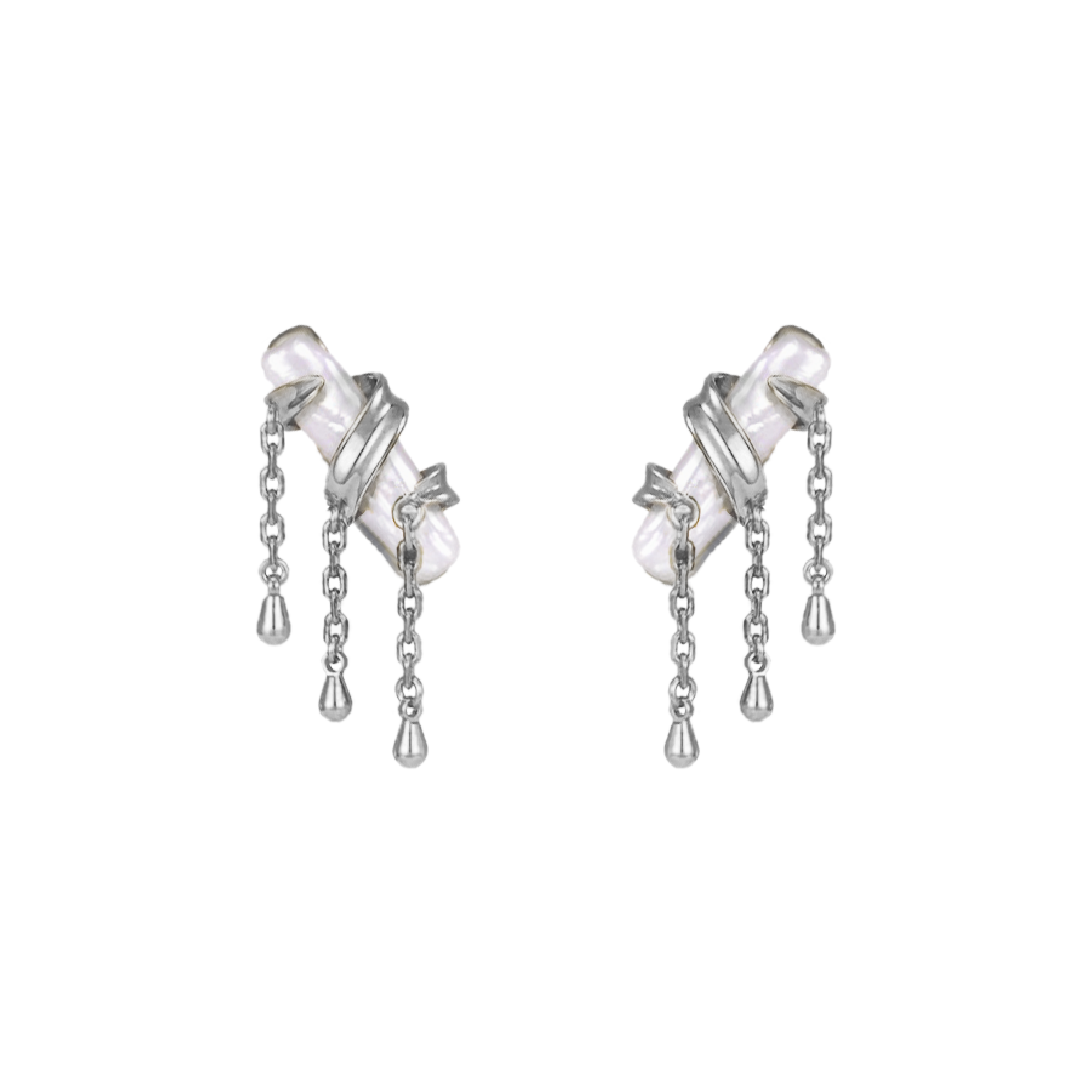 Jordanne Biwa Pearl Earrings - Silver