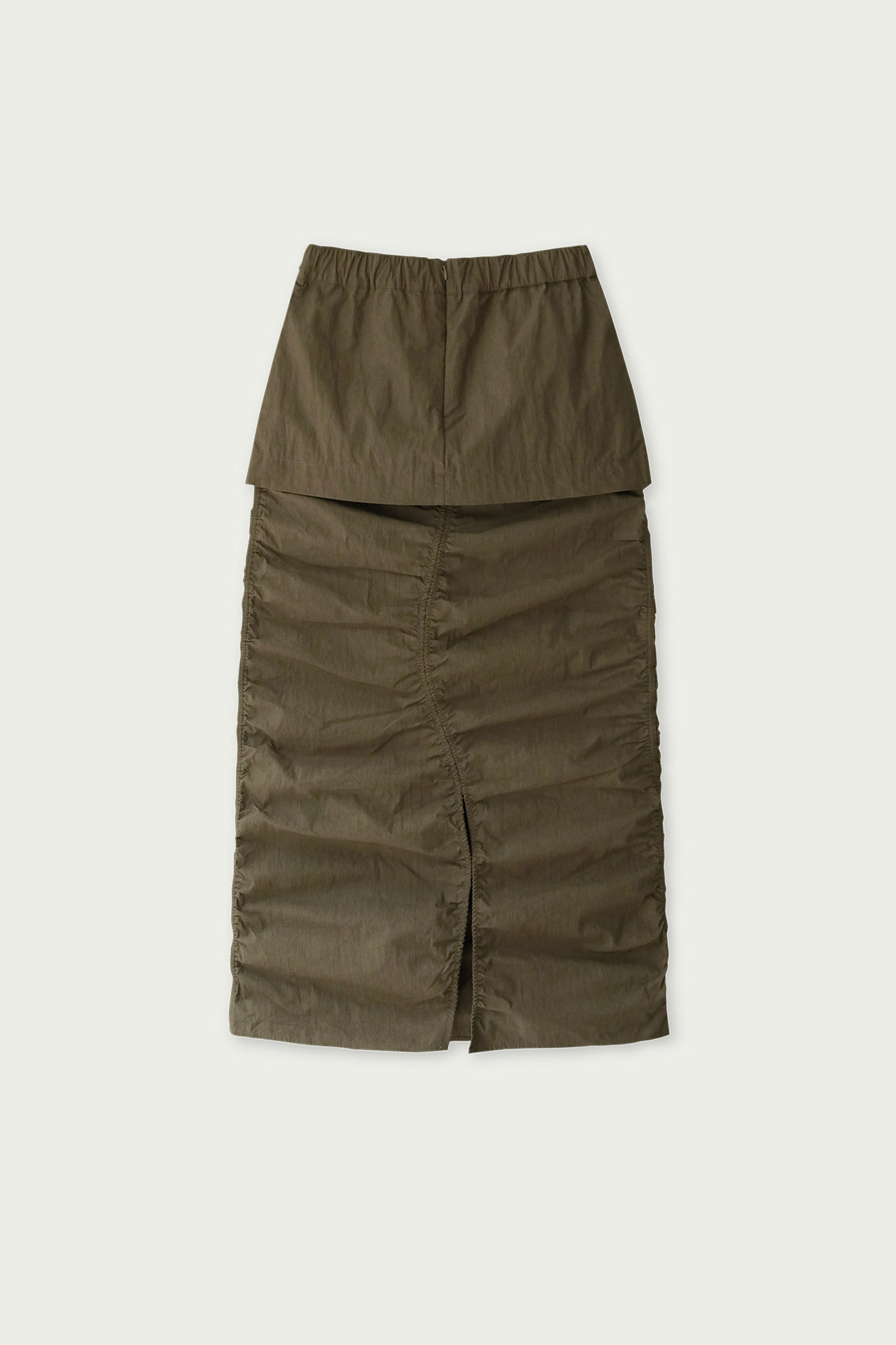 YUSE PUCKERING COTTON DOUBLE LAYERED LONG SKIRT - KHAKI BROWN