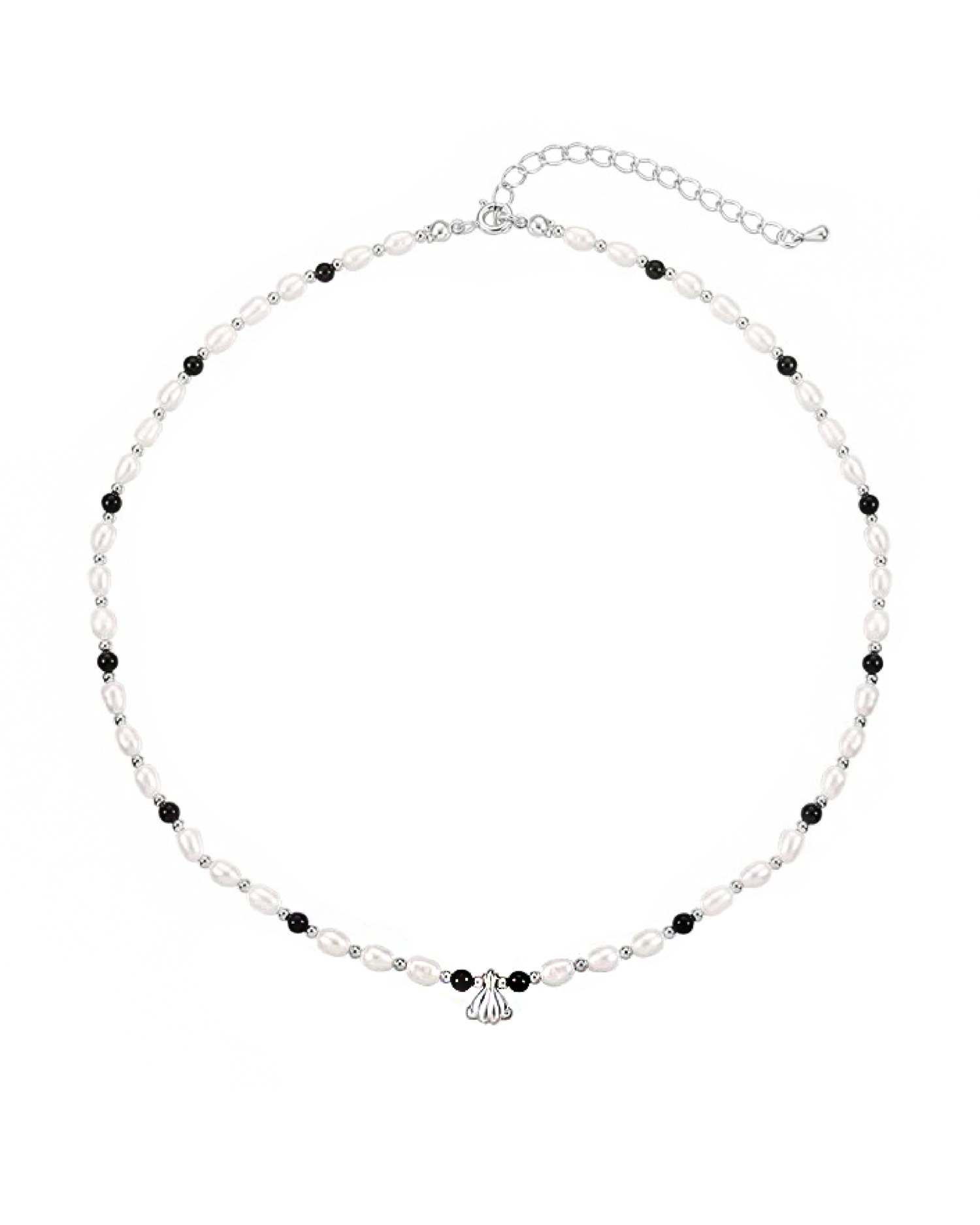 Charlotte Onyx Pearls Necklace - Silver