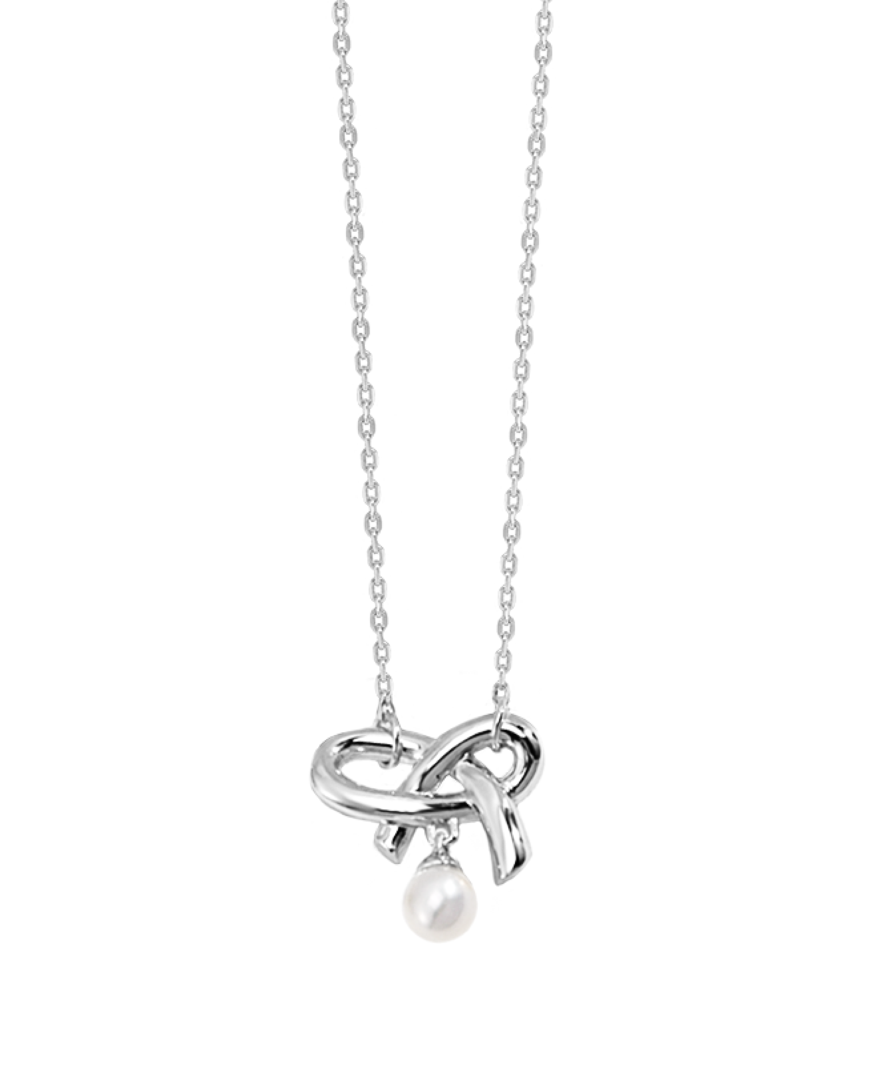 Alyssa Bow Knot Pearl Necklace - Silver