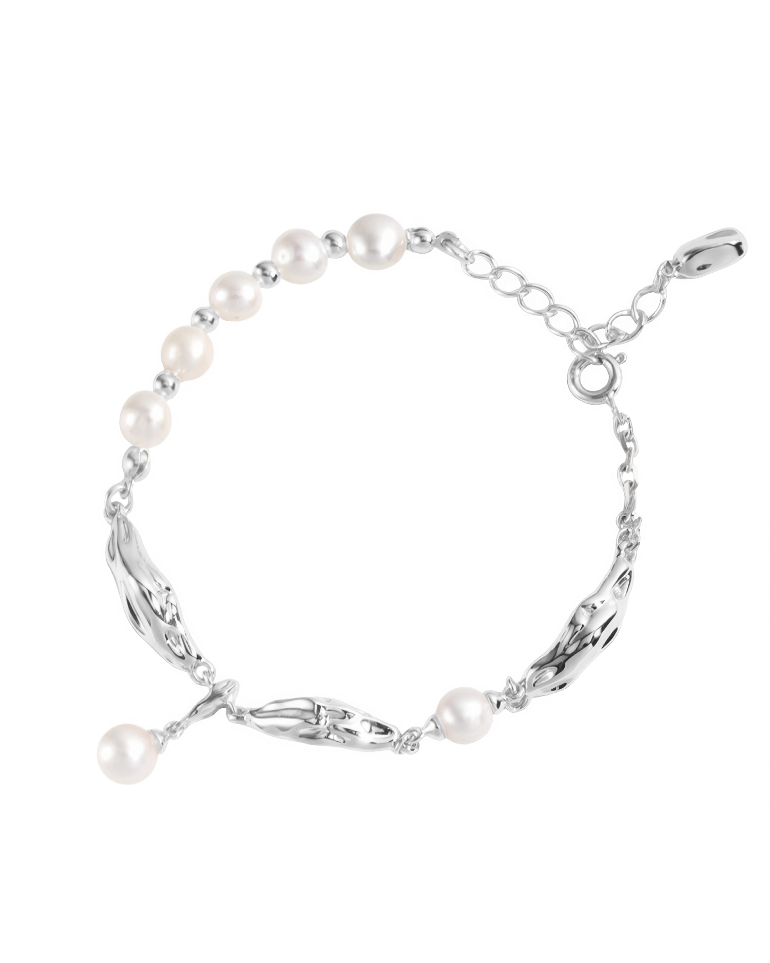 Satin Pearls Charm Bracelet - Silver