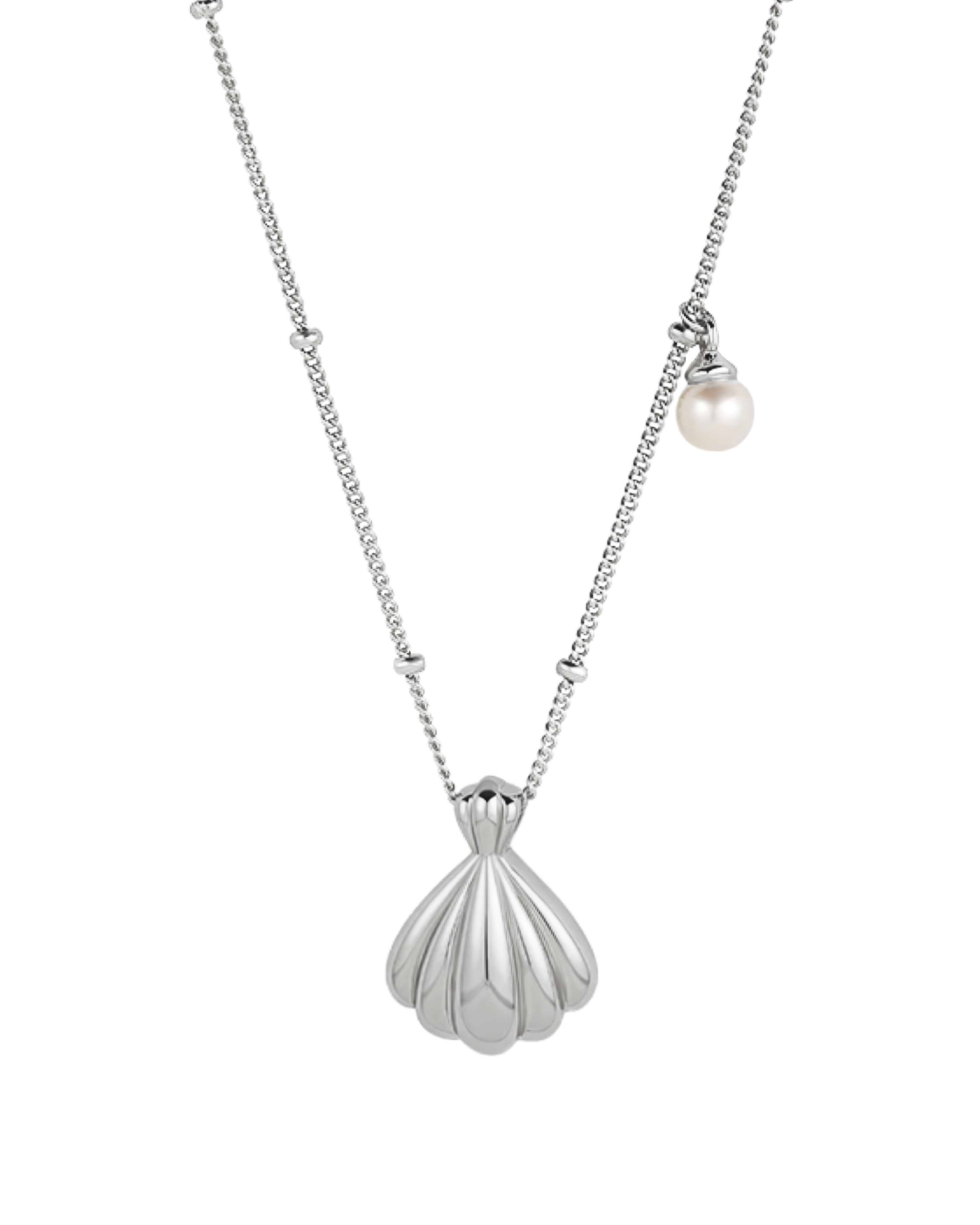 Ariel Shell Pendant with Pearl Necklace - Sliver