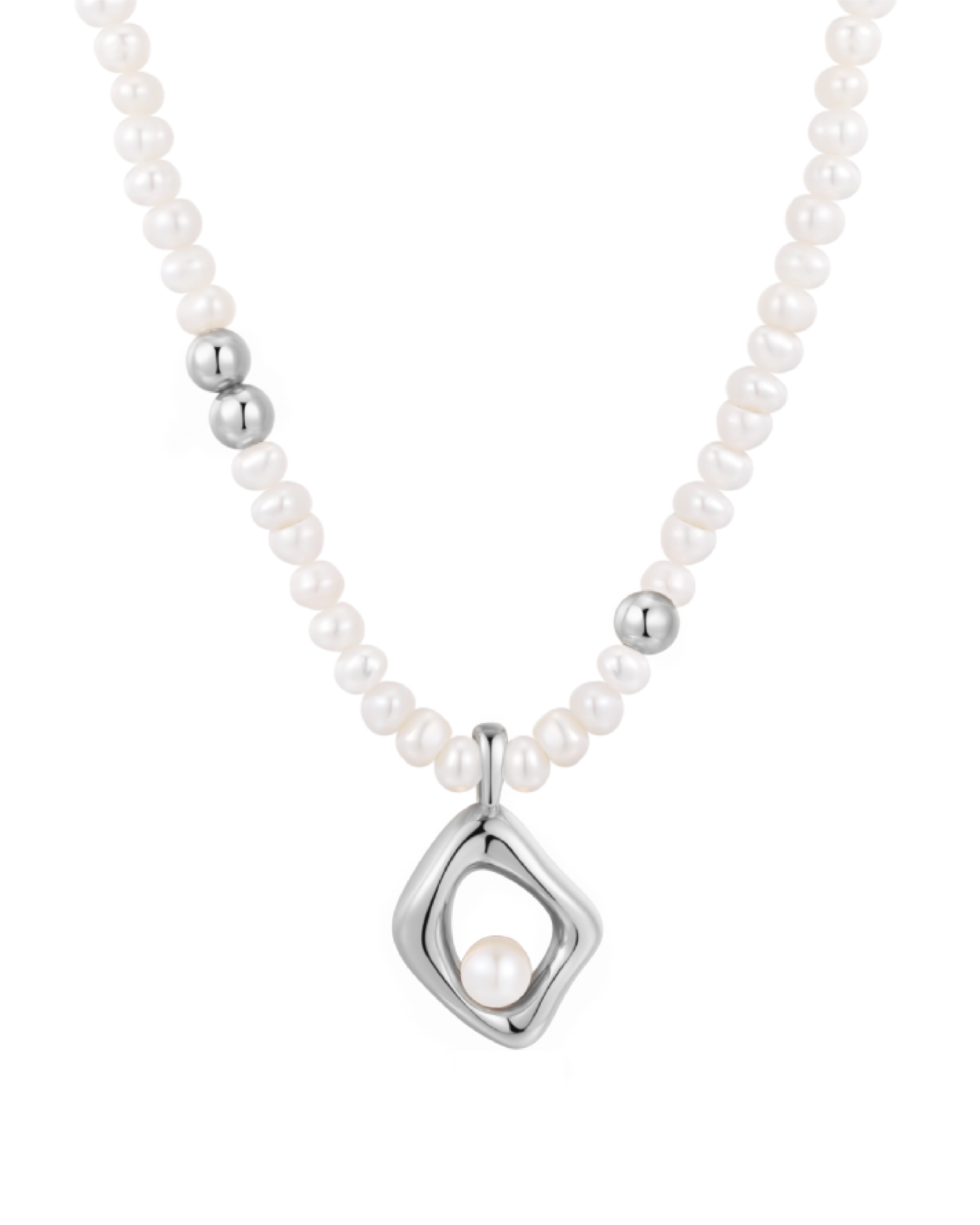 Rhombe Pearls Necklace - Silver