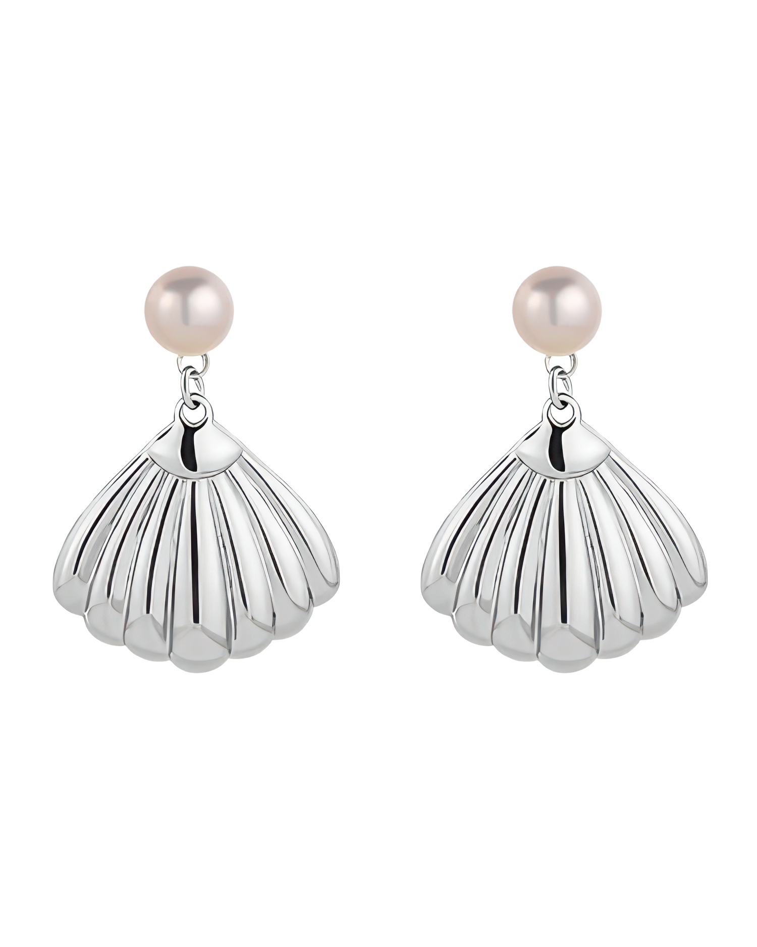 Ariel Dangly Shell with Pearl Earrings - Silver